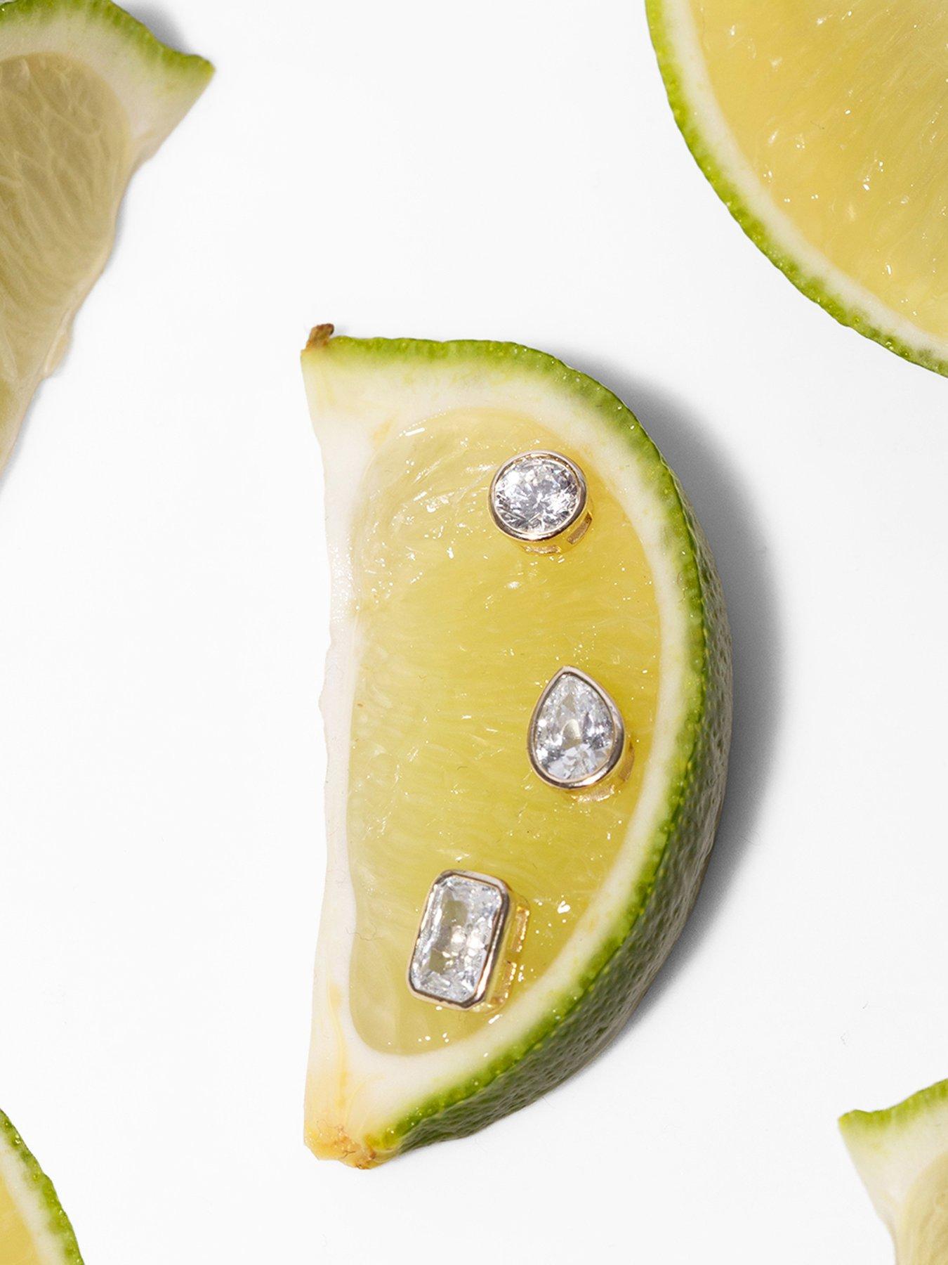 Image 4 of 5 of The Love Collection Gold Plated Sterling Silver Multi Shape CZ Set Rub Over Stud Set