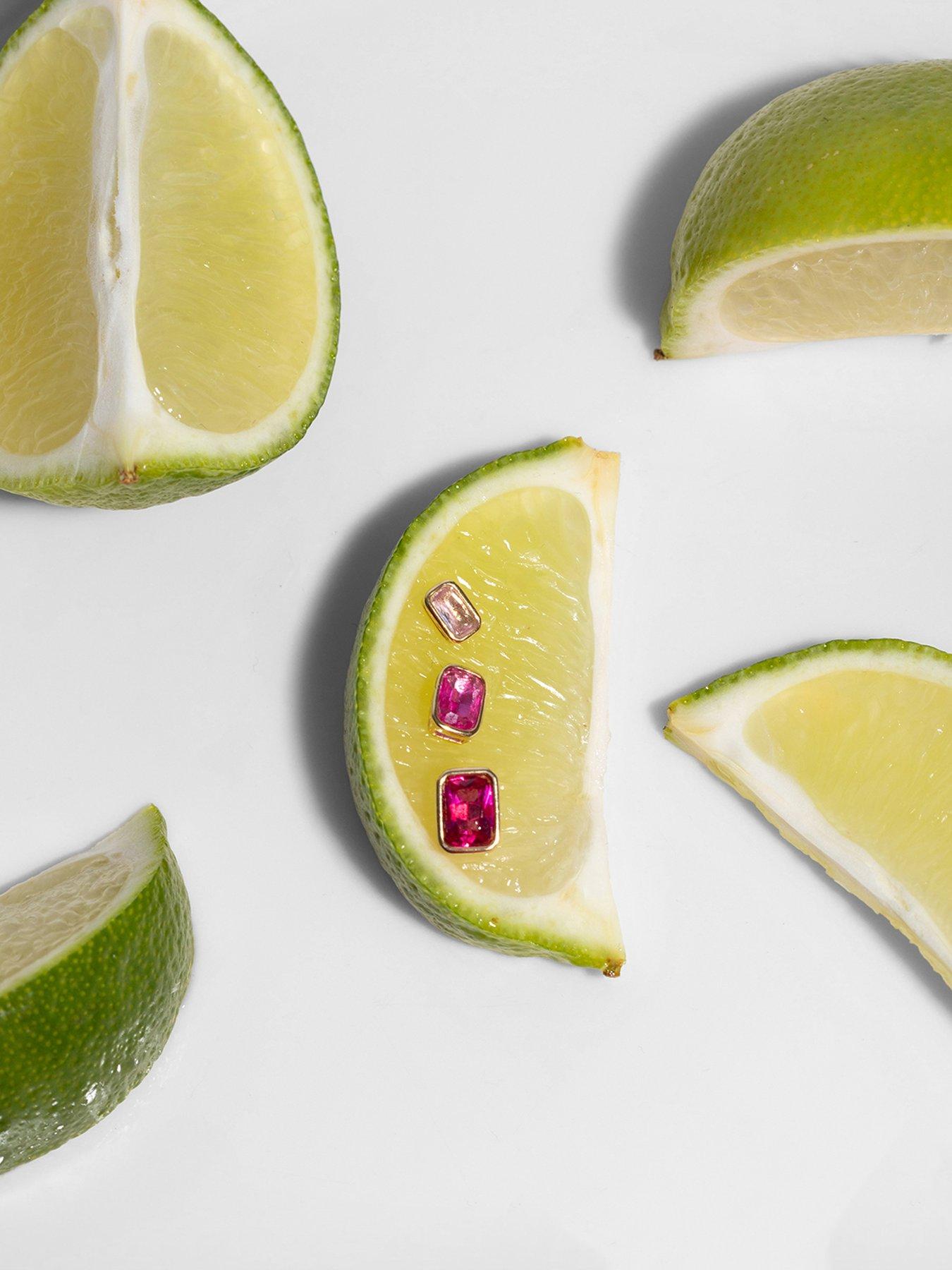 Image 4 of 5 of The Love Collection Gold Plated Sterling Silver Emerald Cut Ombre Ruby CZ Rub Over Stud Set