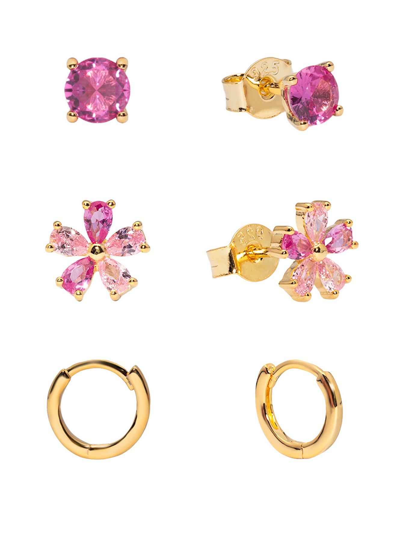 Image 1 of 5 of The Love Collection Gold Plated Sterling Silver Ruby Ombre Stud and Hoop Set