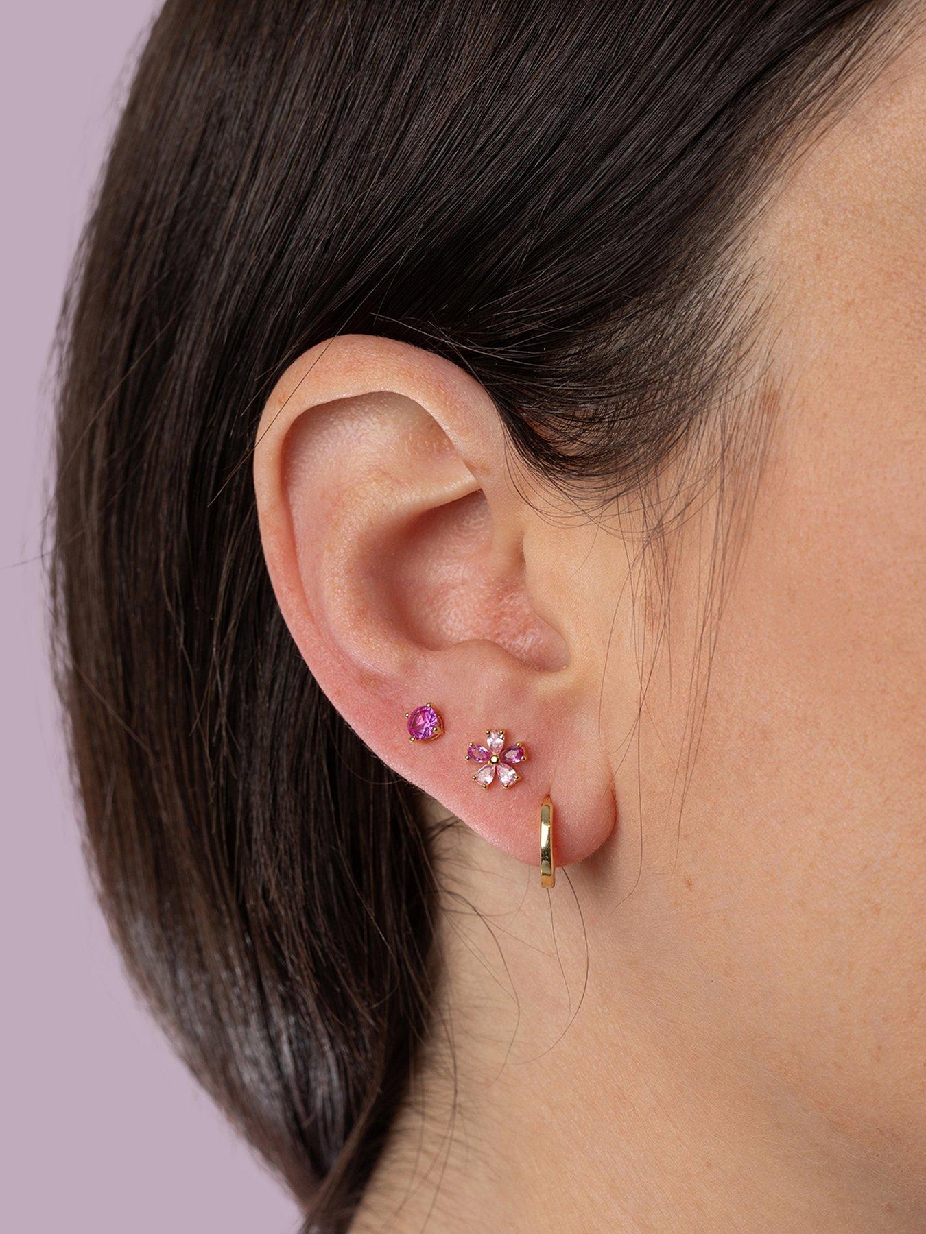 Image 2 of 5 of The Love Collection Gold Plated Sterling Silver Ruby Ombre Stud and Hoop Set