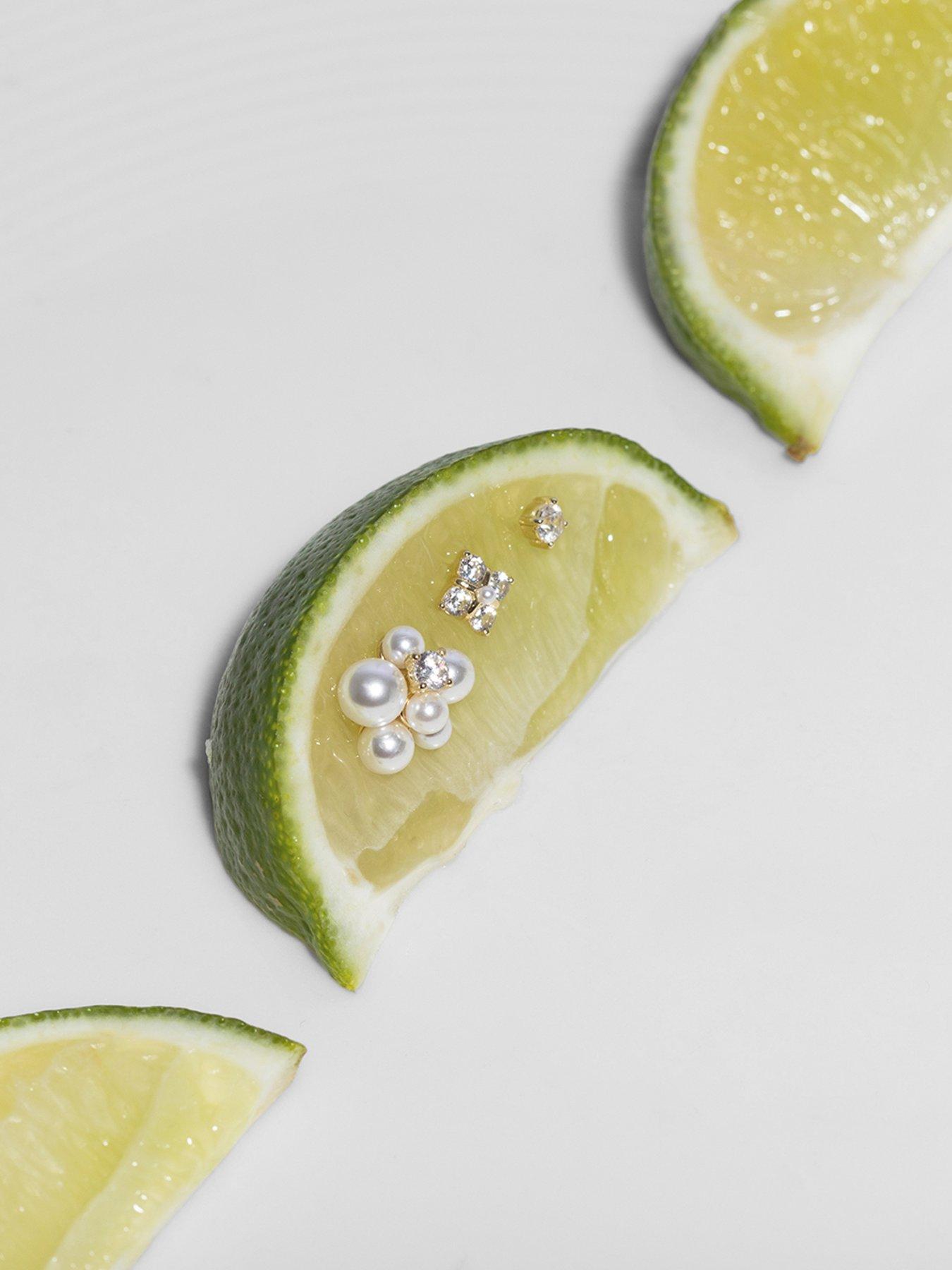 Image 4 of 5 of The Love Collection Gold Plated Sterling Silver Pearl and CZ Stud Set