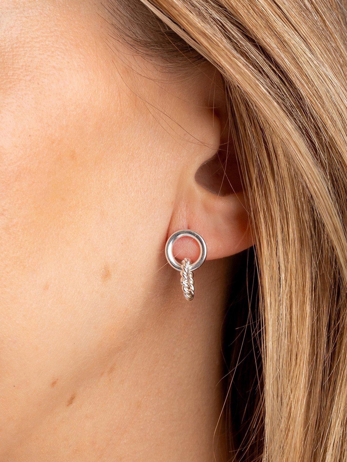Image 2 of 5 of The Love Collection Sterling Silver Braided Door Knocker Hoop Droppers