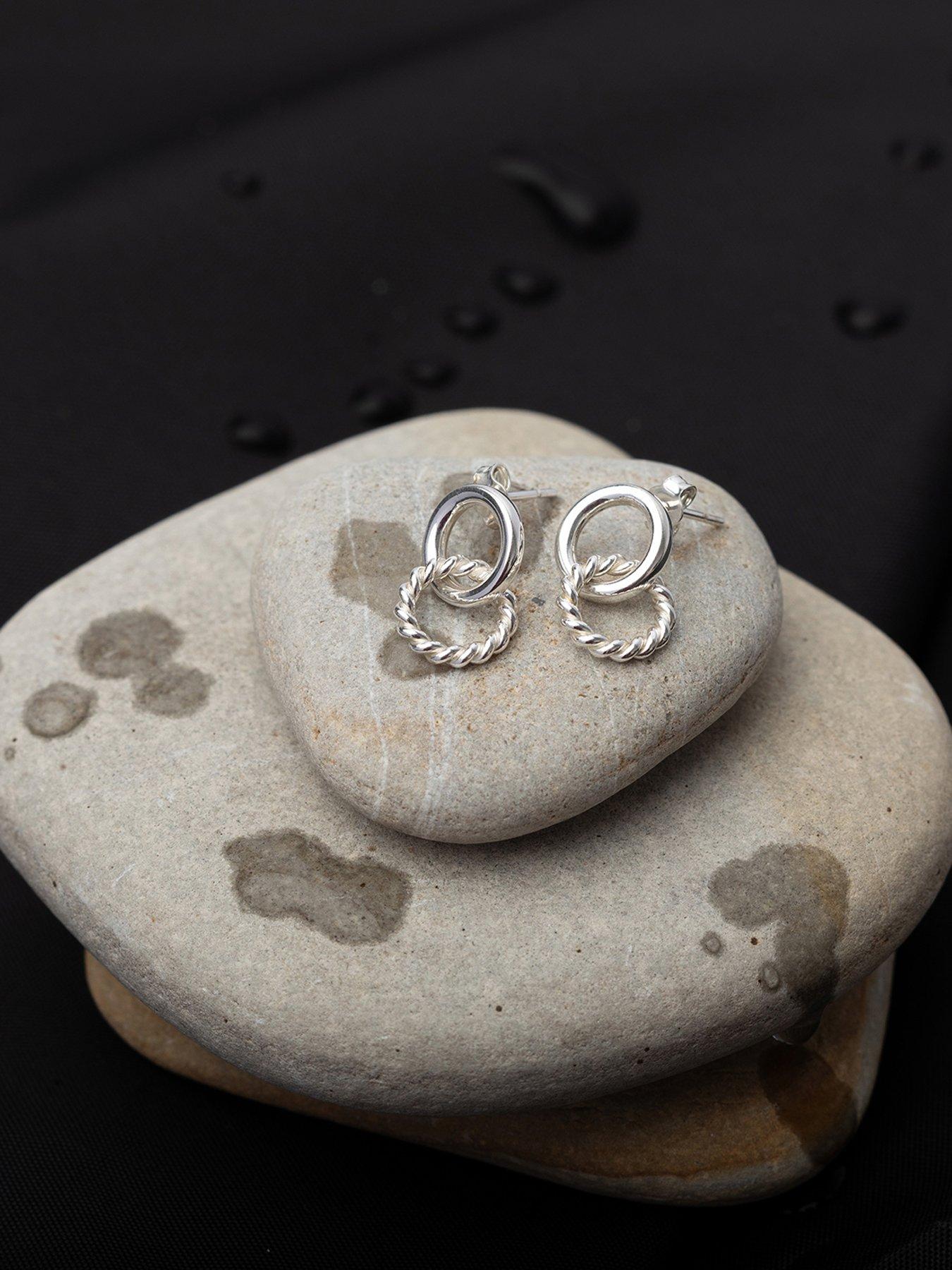 Image 4 of 5 of The Love Collection Sterling Silver Braided Door Knocker Hoop Droppers