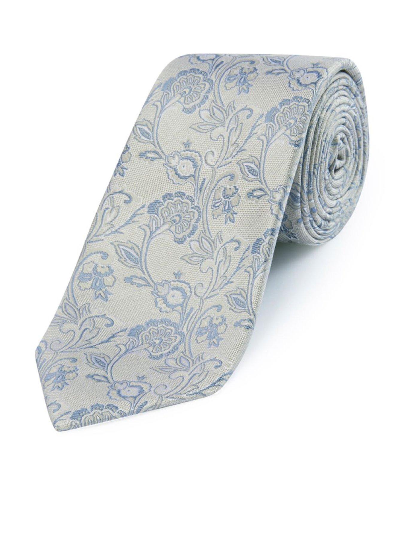 Image 1 of 2 of Skopes Stone/blue Floral Silk Tie