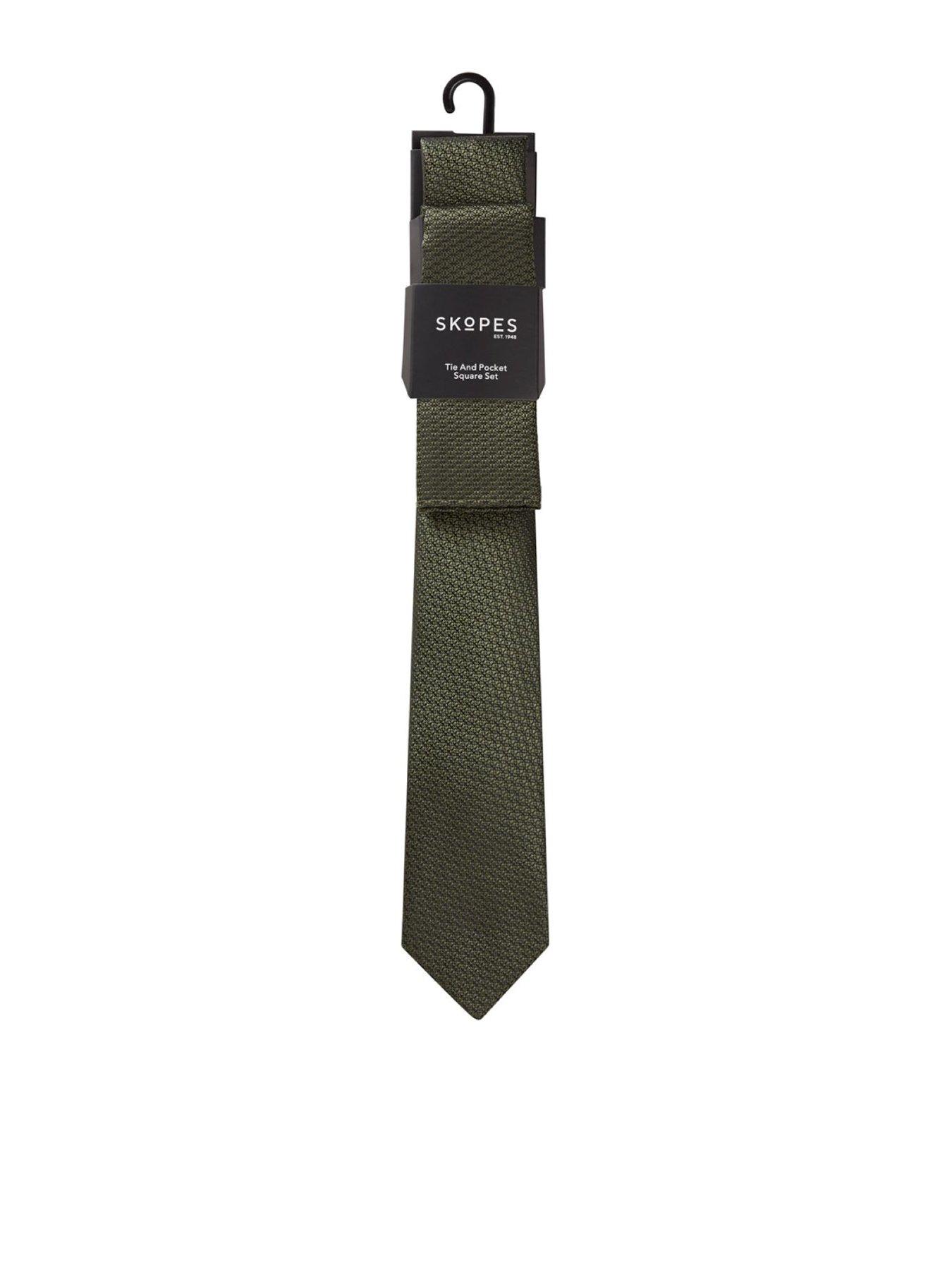 Image 1 of 4 of Skopes Olive Textured Tie &amp; Pocket Square Set