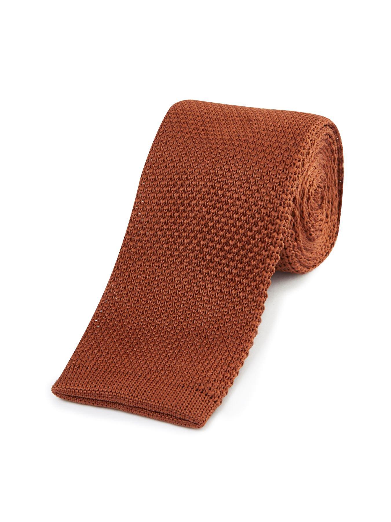 Image 2 of 4 of Skopes Rust Knitted Tie &amp; Pocket Square Set