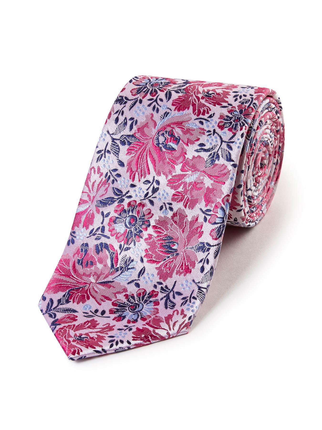 Image 2 of 4 of Skopes Pink Floral Silk Tie &amp; Pocket Square Set