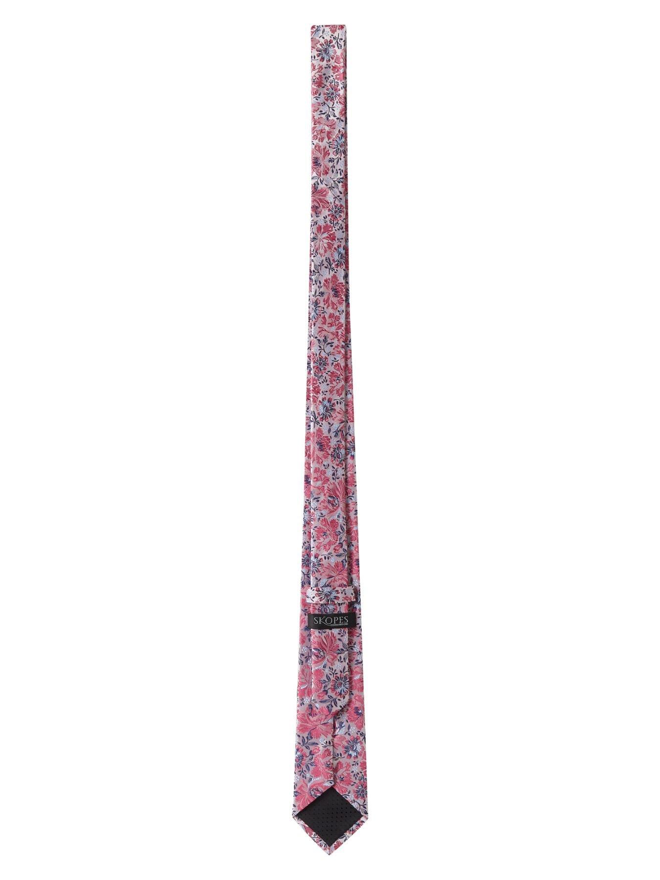 Image 4 of 4 of Skopes Pink Floral Silk Tie &amp; Pocket Square Set