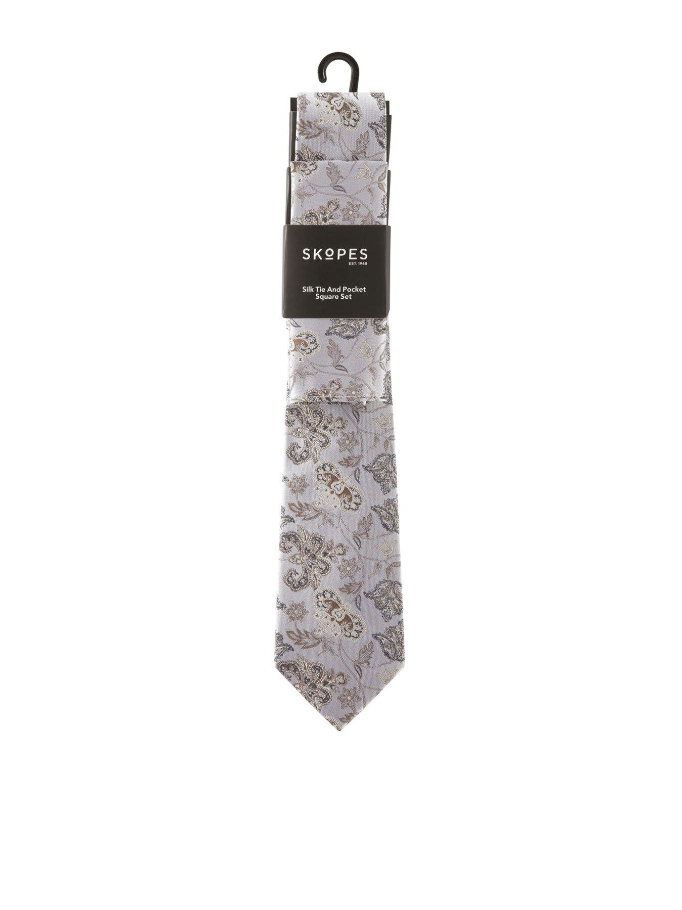 Image 1 of 4 of Skopes Stone Floral Silk Tie &amp; Pocket Square Set