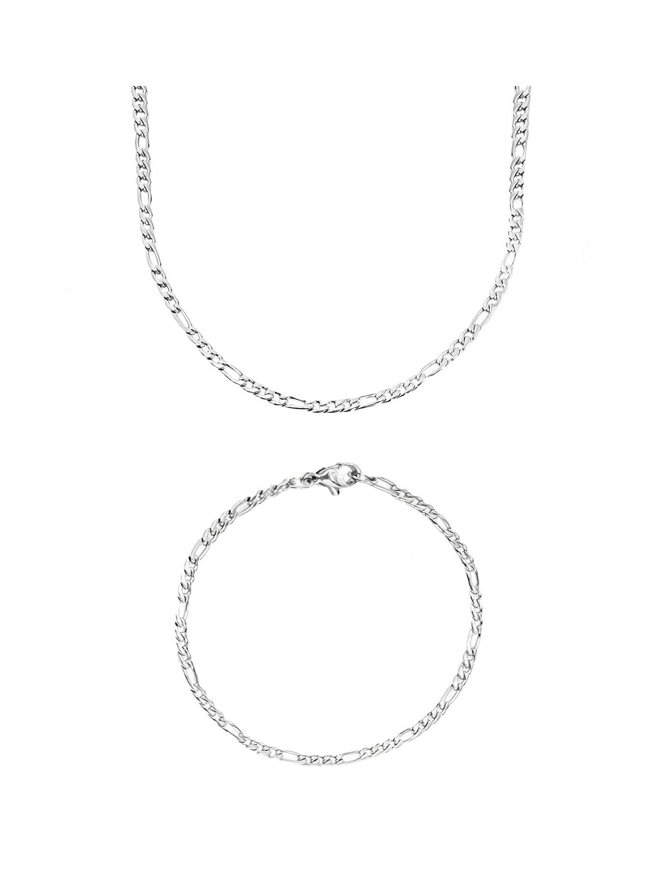 Image 1 of 4 of The Love Collection Men's Figaro 316 Steel Chain 3mm Necklace and Bracelet Set