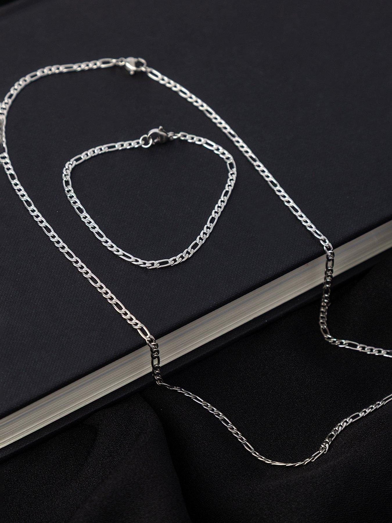 Image 3 of 4 of The Love Collection Men's Figaro 316 Steel Chain 3mm Necklace and Bracelet Set