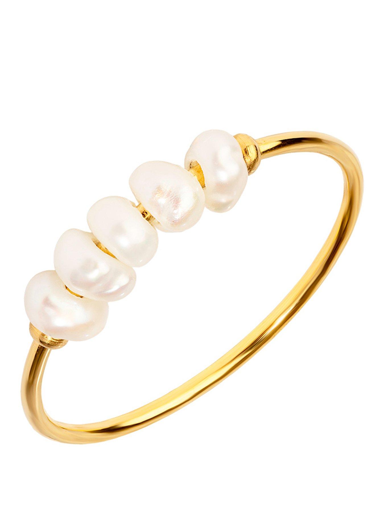 The Love Collection 18ct Gold PVD Plated Waterproof Stainless Pearl Ring