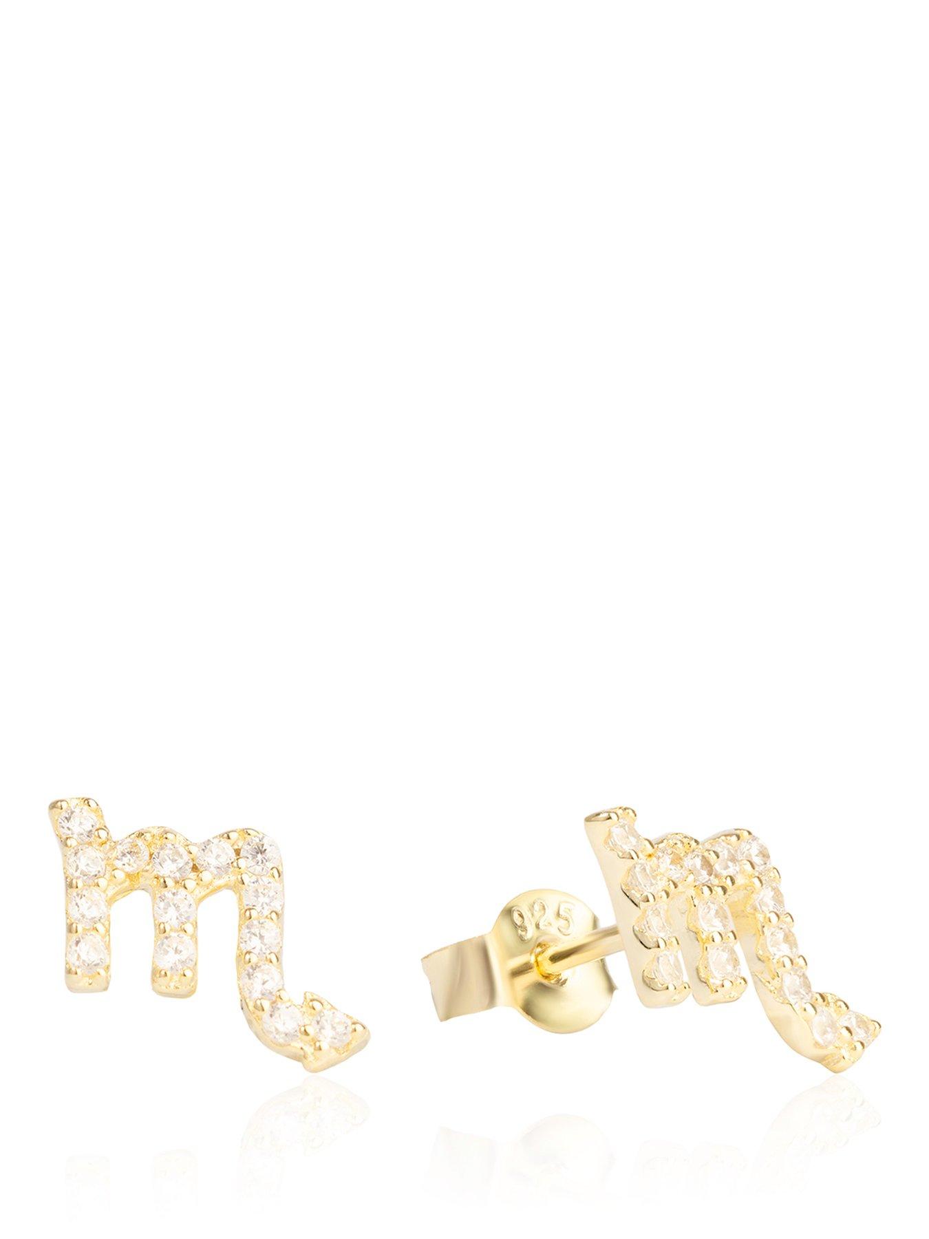 The Love Collection Gold Plated Sterling Silver Pave Set CZ Zodiac Studs