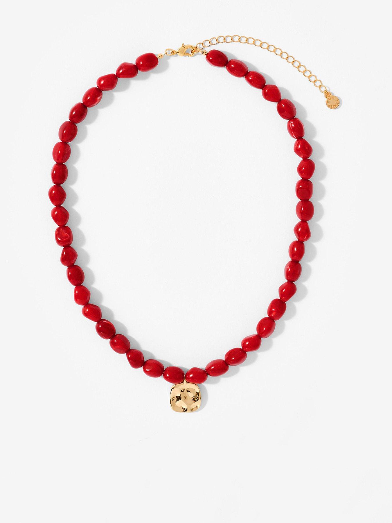 Mint Velvet Red Beaded Charm Necklace