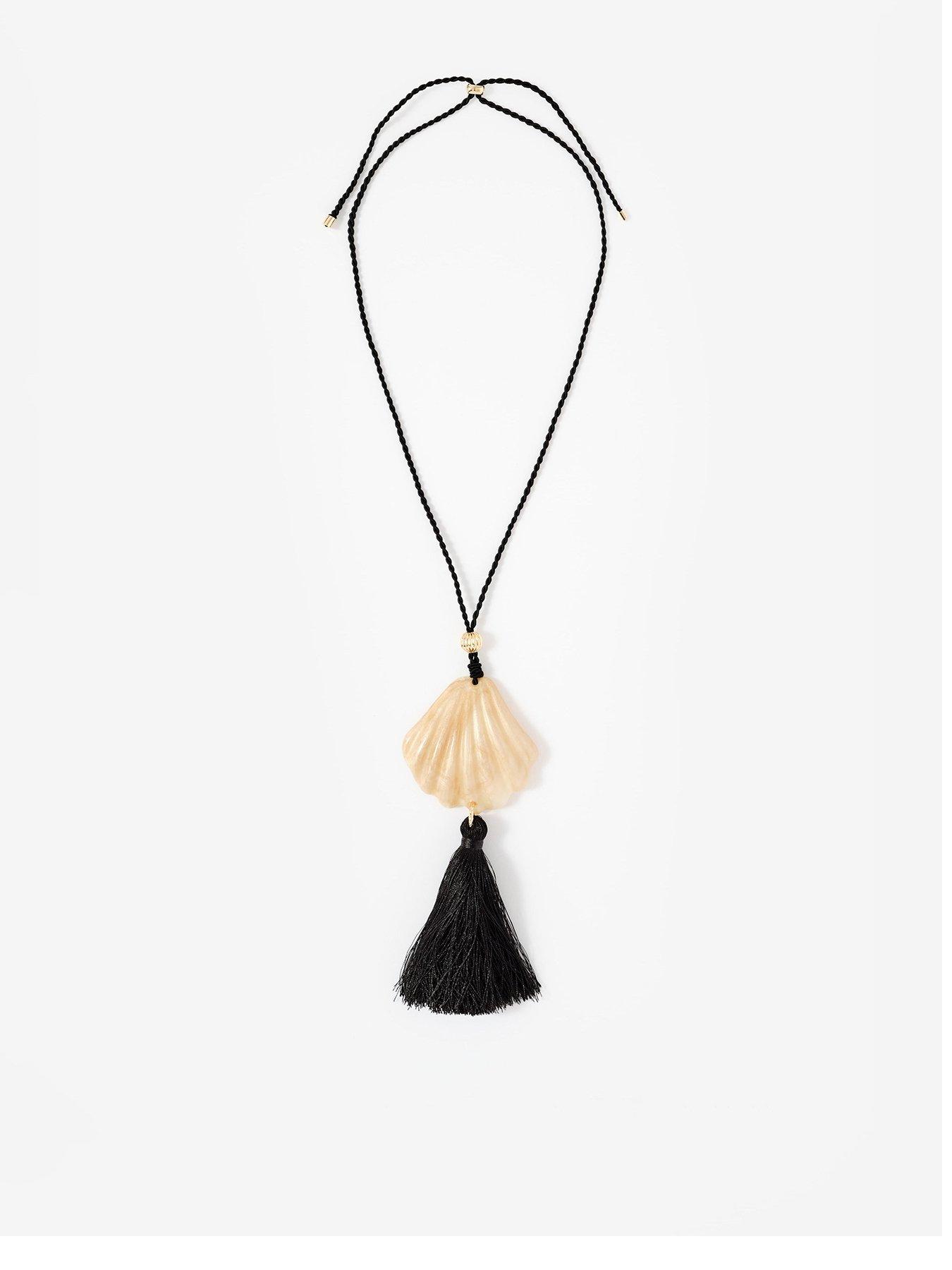 Image 1 of 4 of Mint Velvet Shell Resin Tassel Pendant
