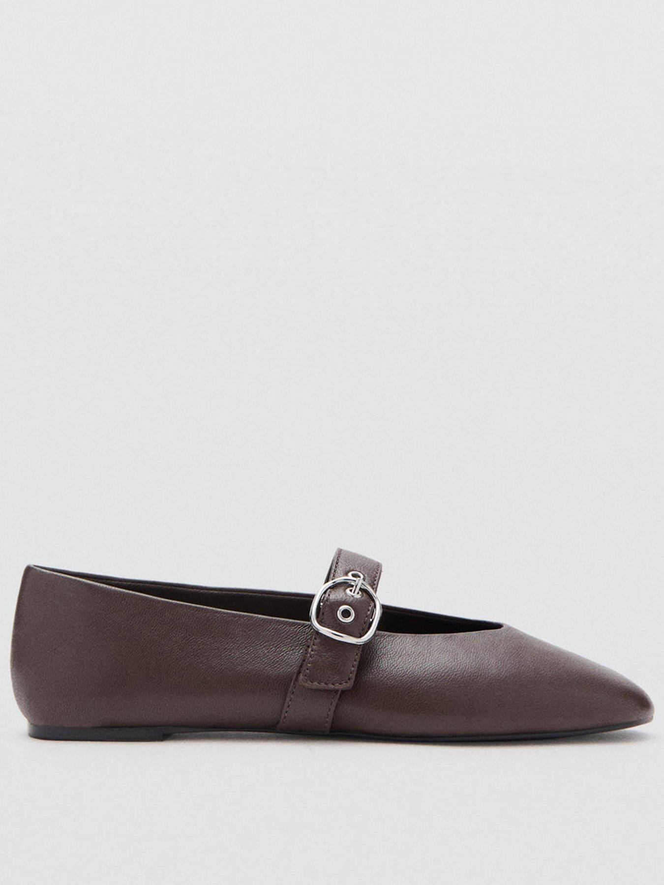 Mango Leather Ballerina With Strap And Buckle - Brown
