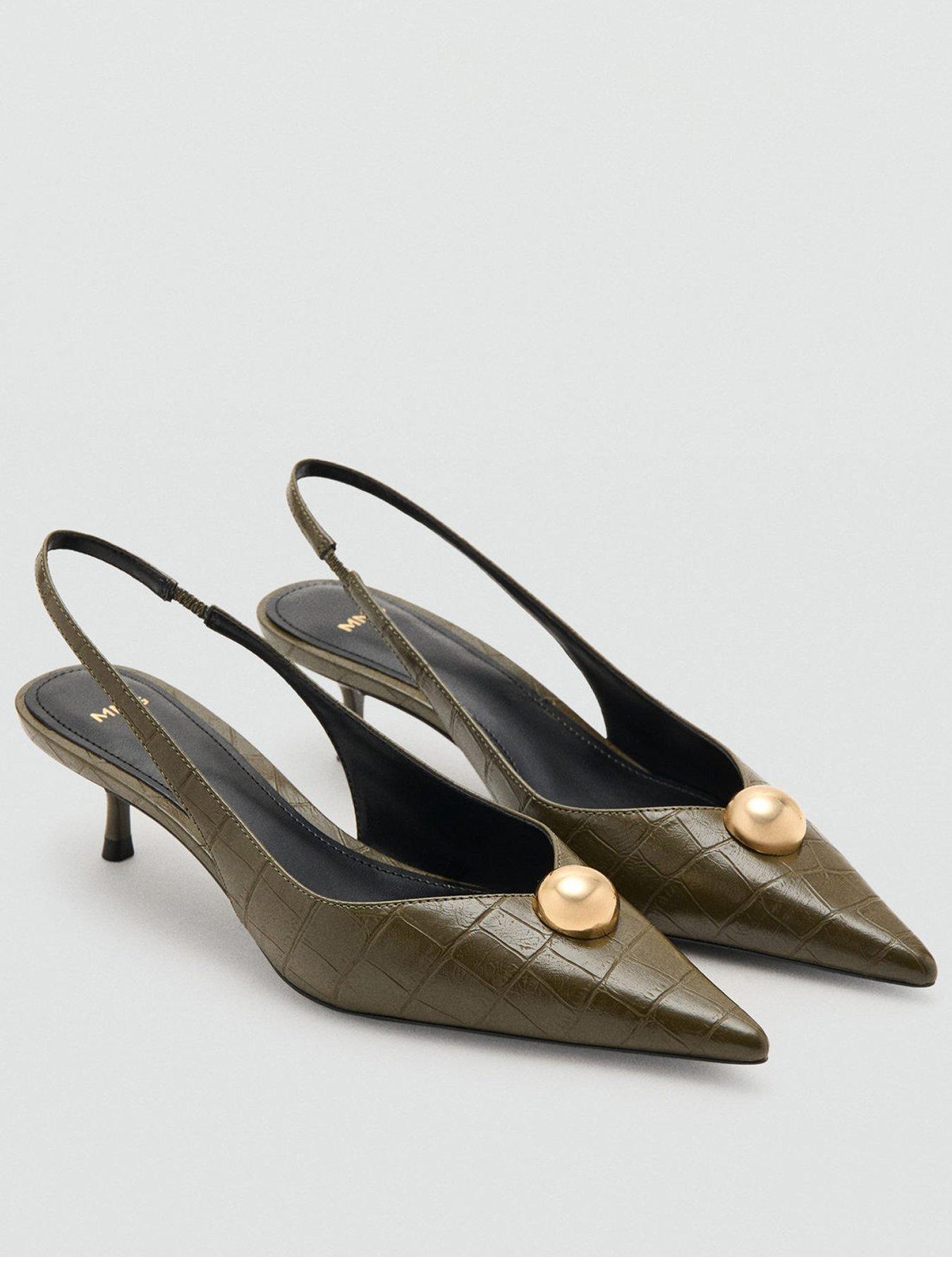 Mango Croc-Effect Leather Shoes - Khaki