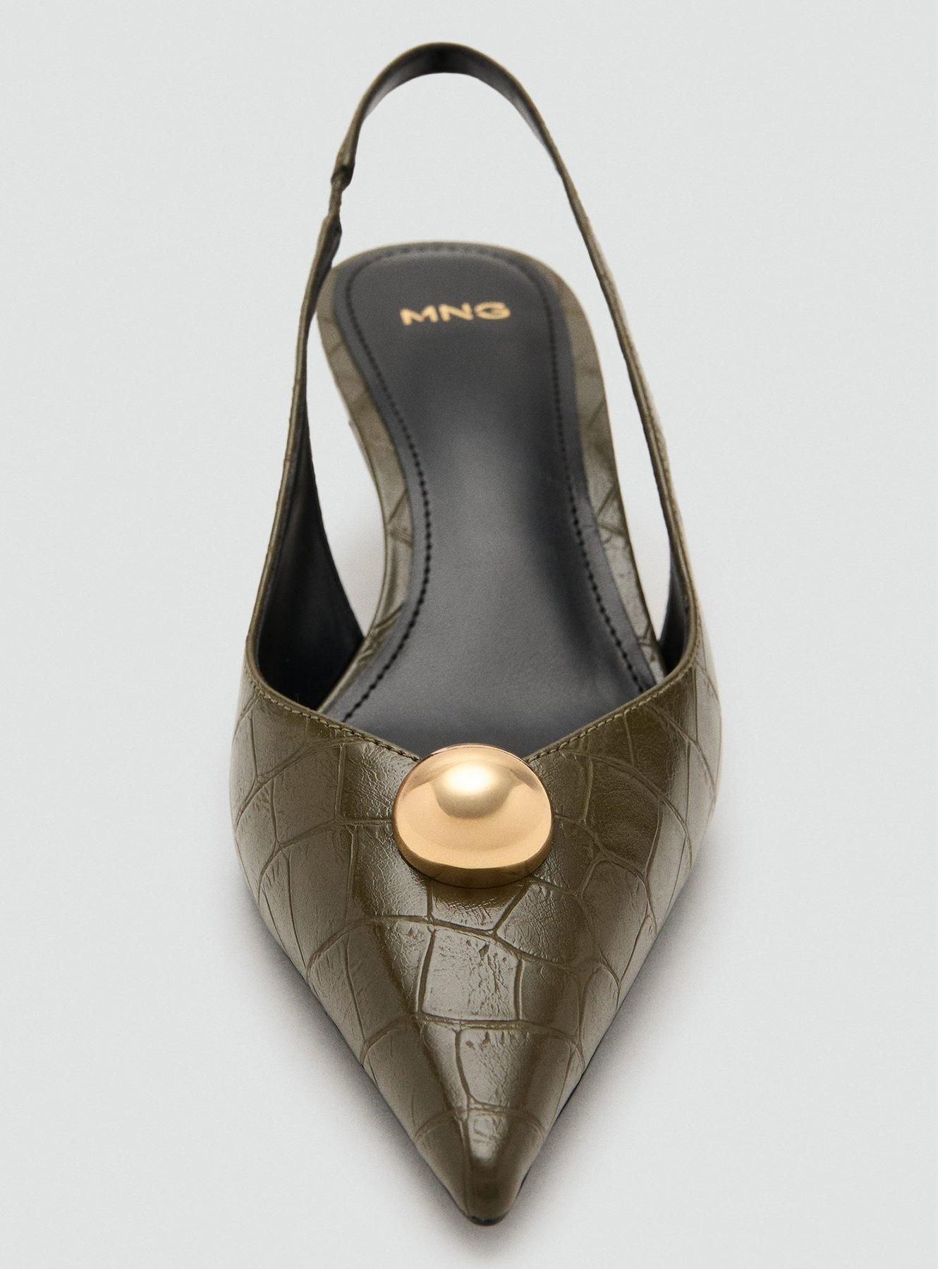 Image 4 of 4 of Mango Croc-effect Leather Shoes - Khaki