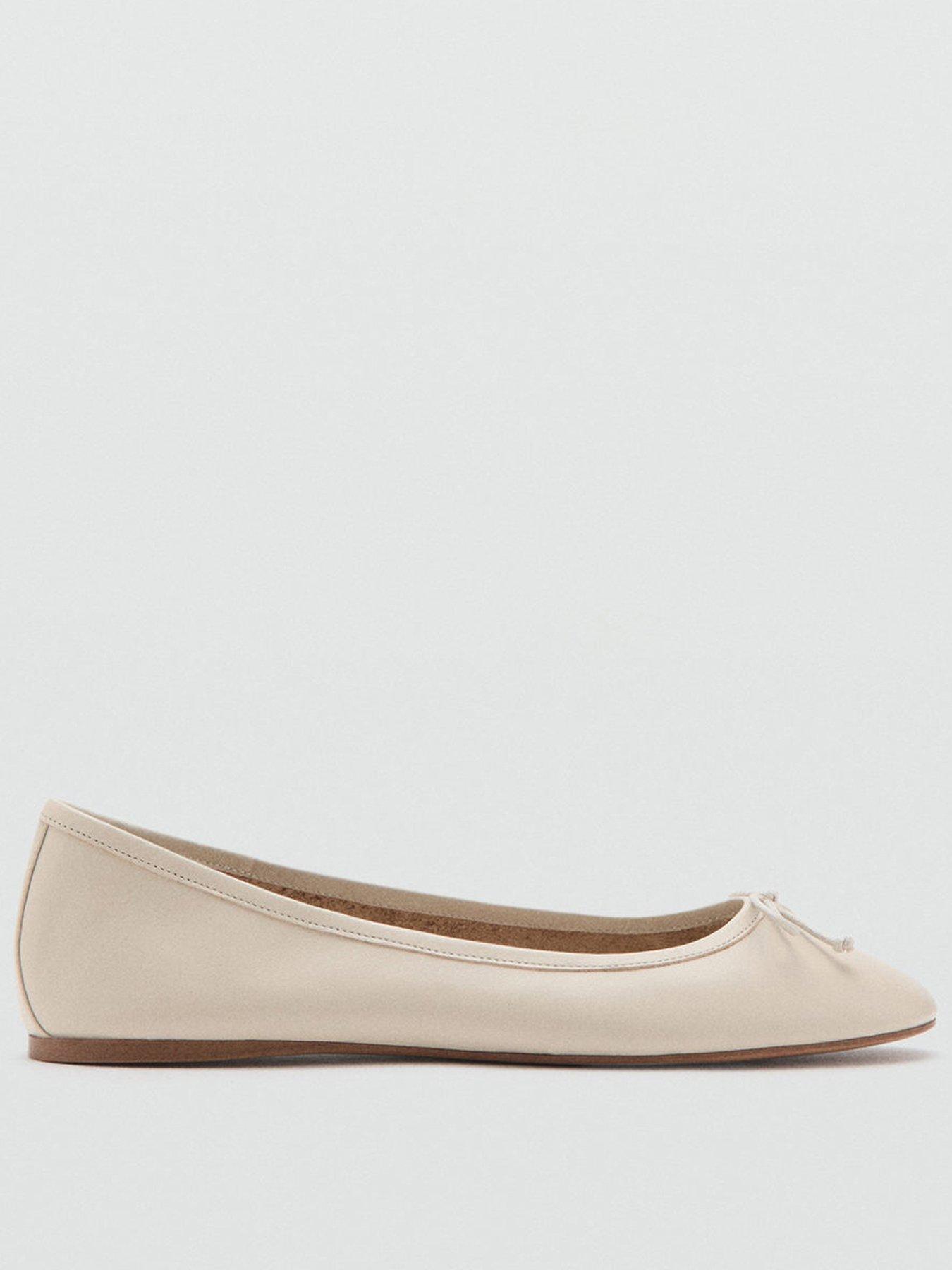 Mango Leather Ballet Flats With Bow - White