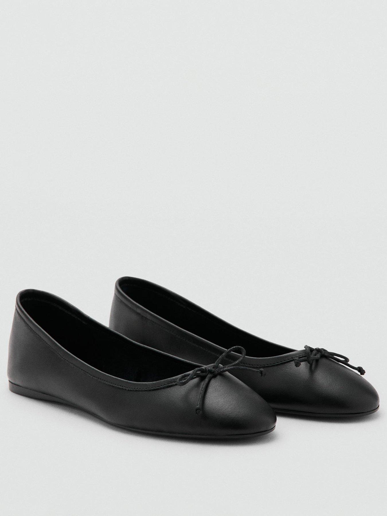 Image 2 of 6 of Mango Leather Ballet Flats With Bow - Black