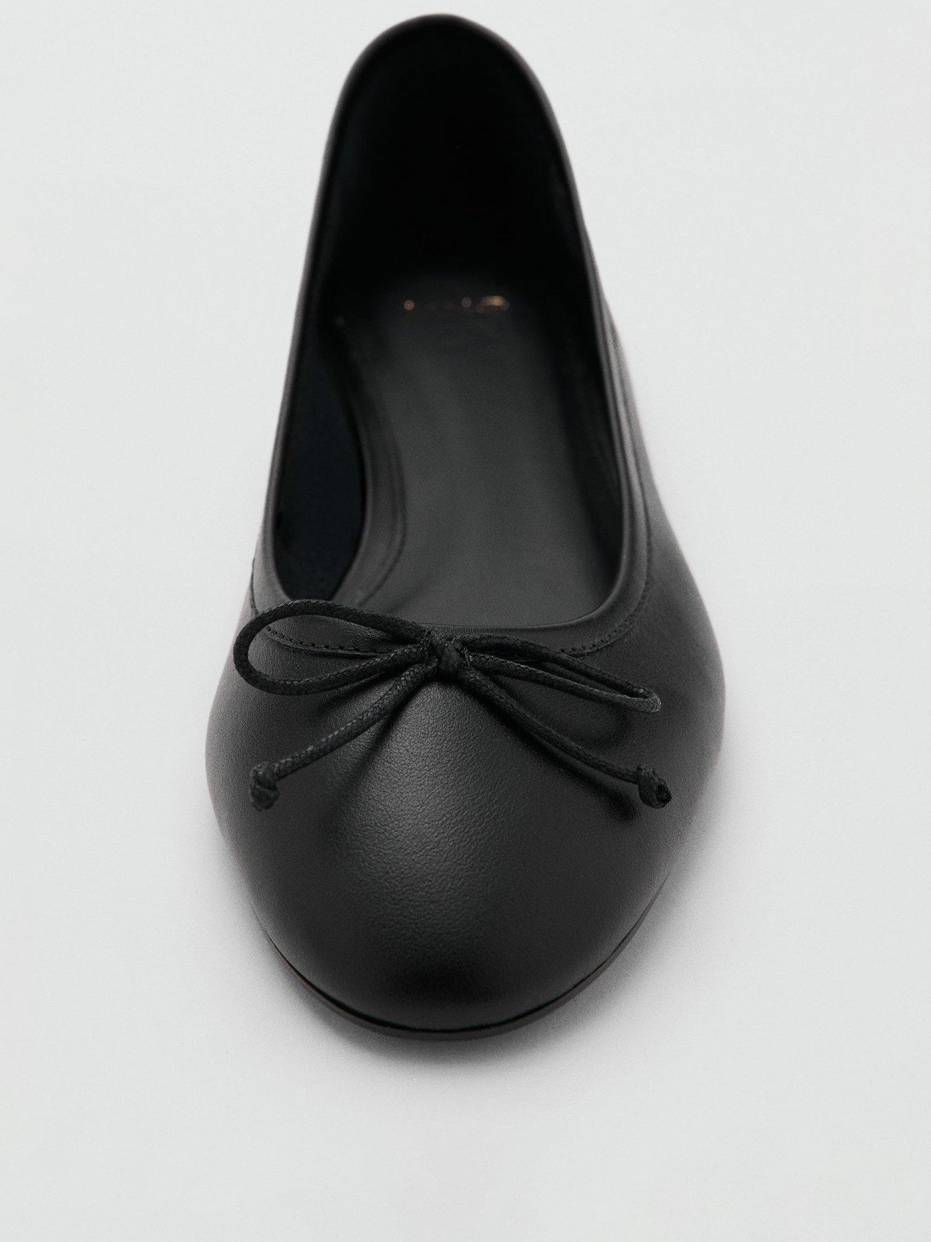 Image 3 of 6 of Mango Leather Ballet Flats With Bow - Black