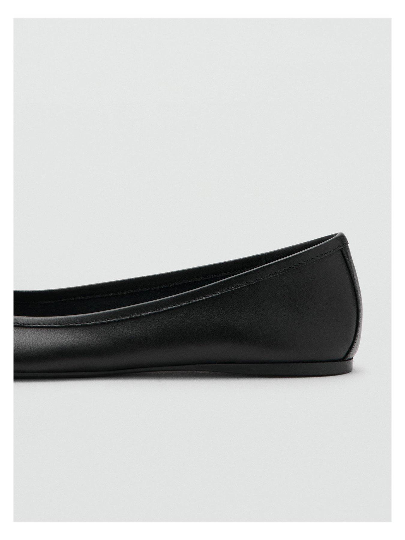 Image 5 of 6 of Mango Leather Ballet Flats With Bow - Black