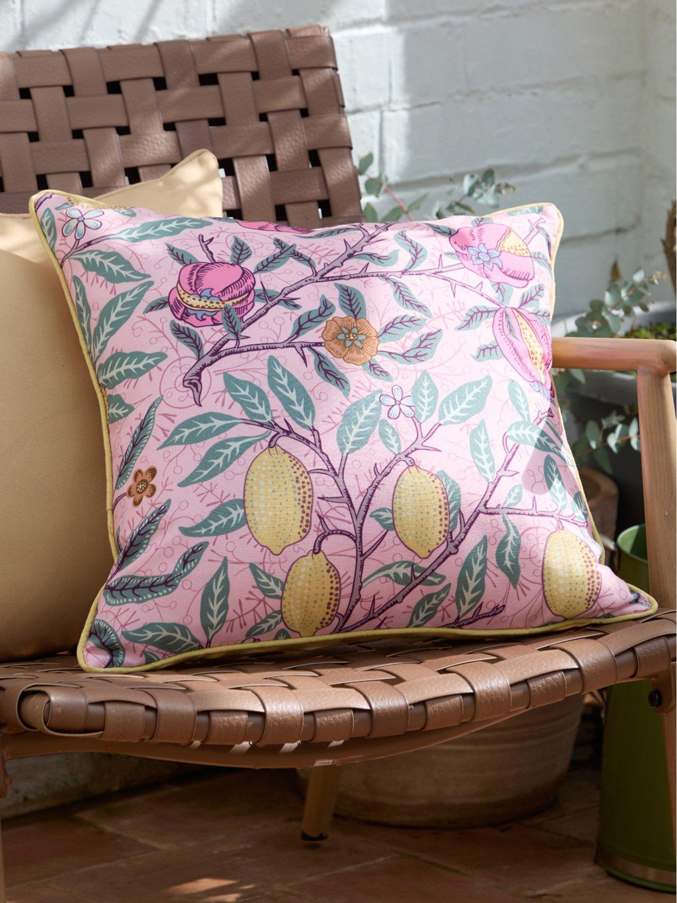 Image 1 of 6 of Morris & Co Fruits 45x45 Outdoor Polyester Cushion Blush Pink/lemon