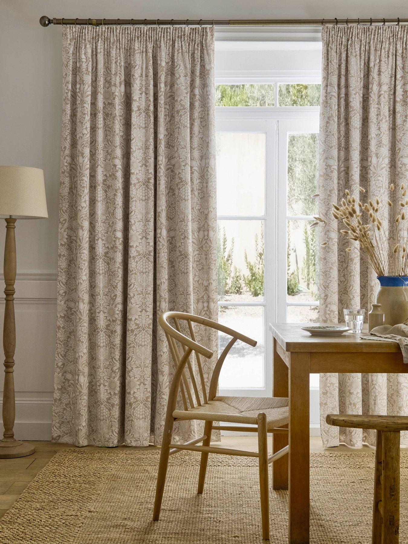 William Morris at Home Sunflower lackout Lined Header Tape Curtains Hessian Natural