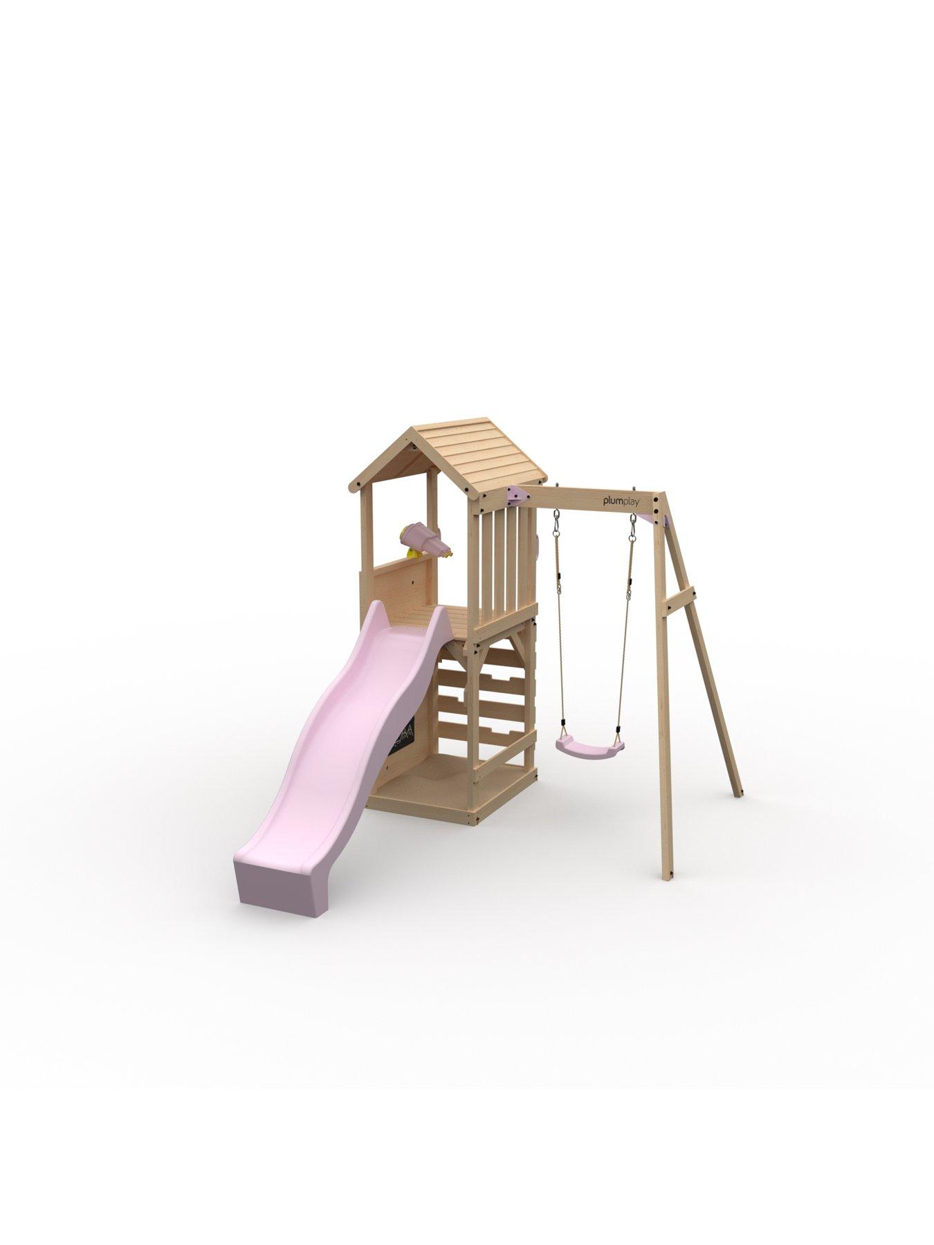 Image 2 of 7 of Plum Wooden Lookout Tower with Single Swing - Pastel Pink