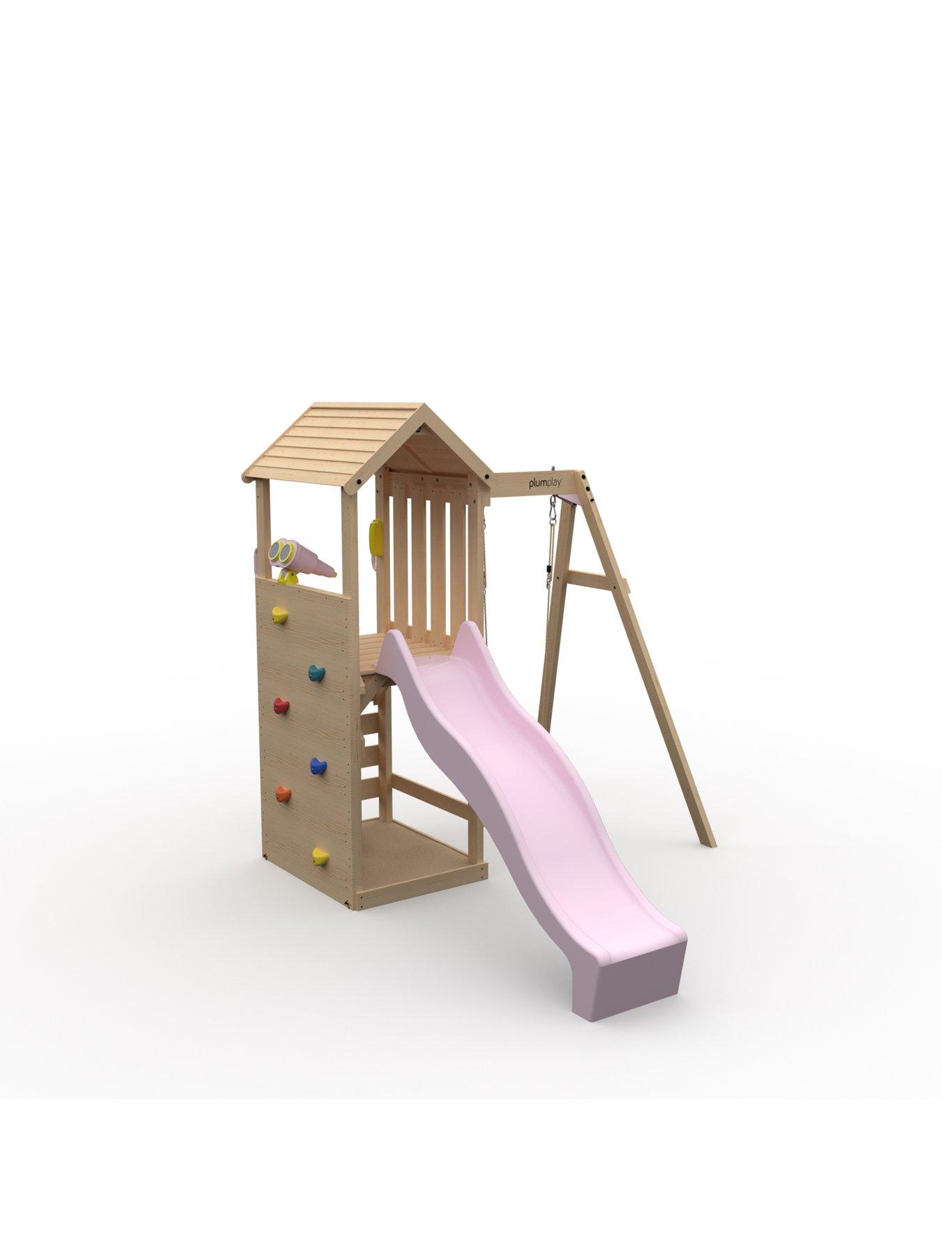 Image 3 of 7 of Plum Wooden Lookout Tower with Single Swing - Pastel Pink