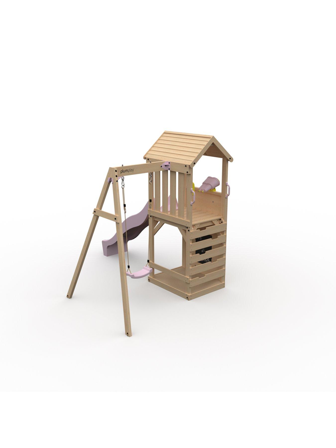 Image 4 of 7 of Plum Wooden Lookout Tower with Single Swing - Pastel Pink