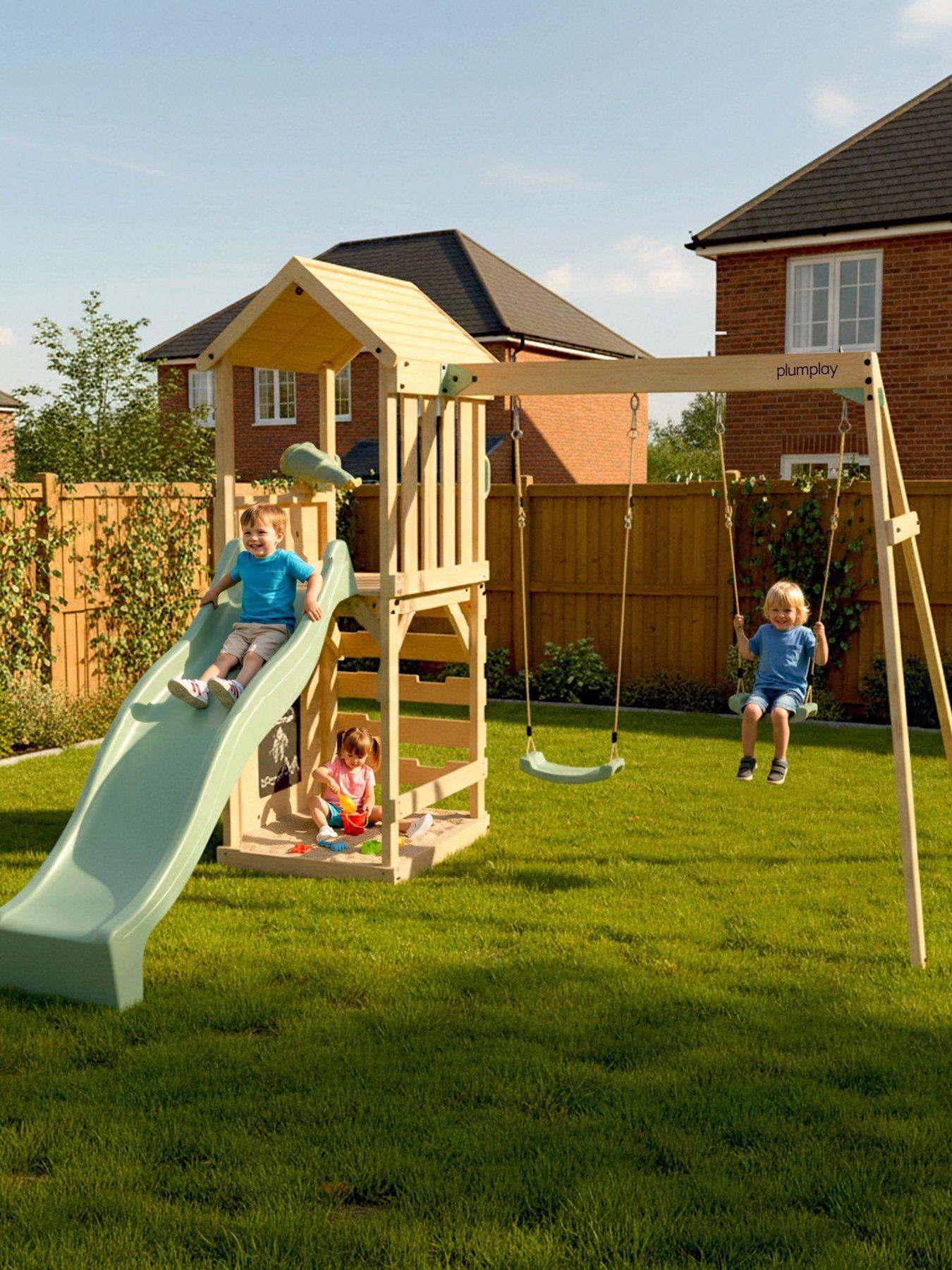 Plum Wooden Lookout Tower with Double Swing - Pastel Green