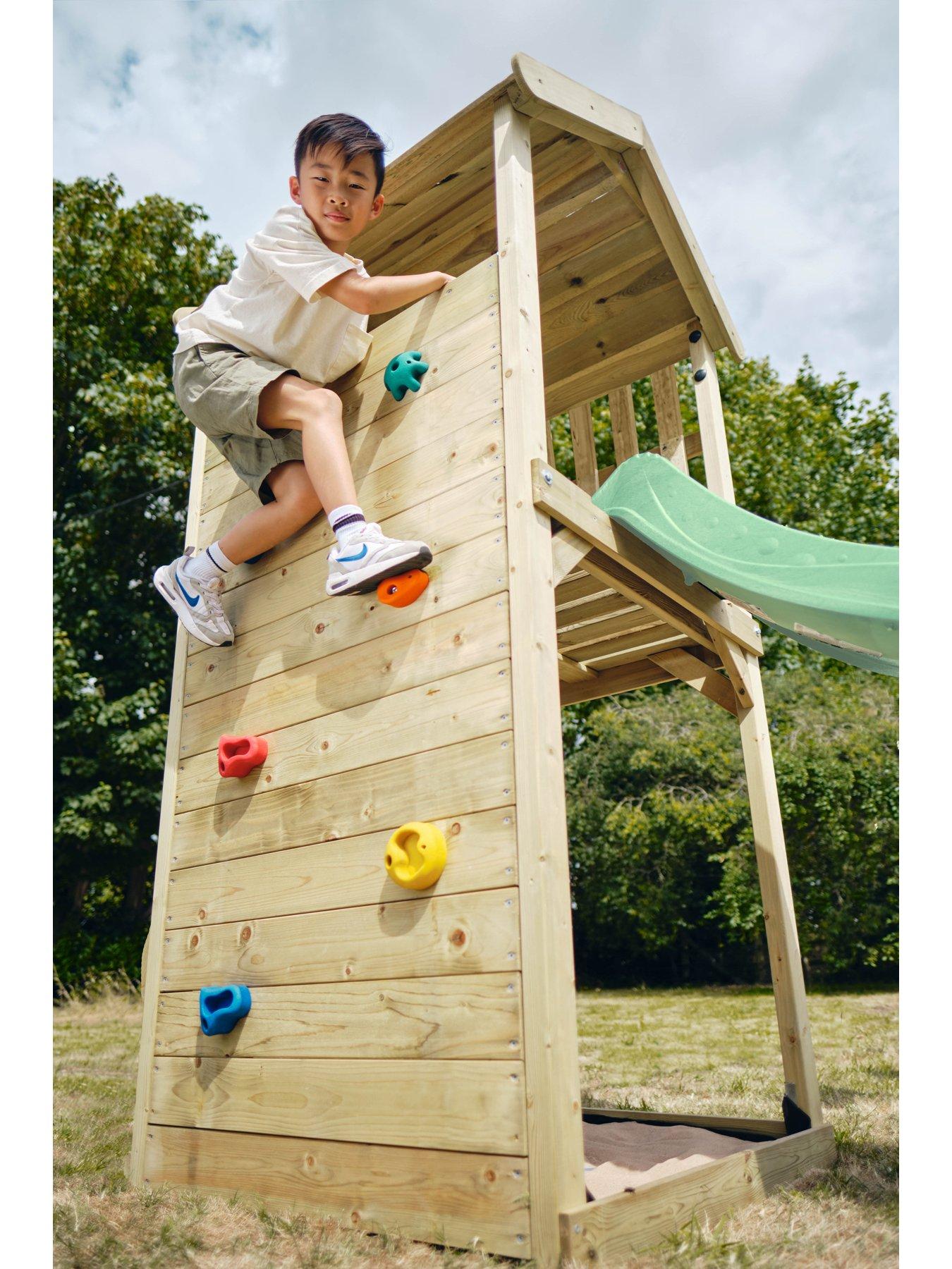 Image 3 of 7 of Plum Double Swing Wooden Lookout Tower Playset - Pastel Green