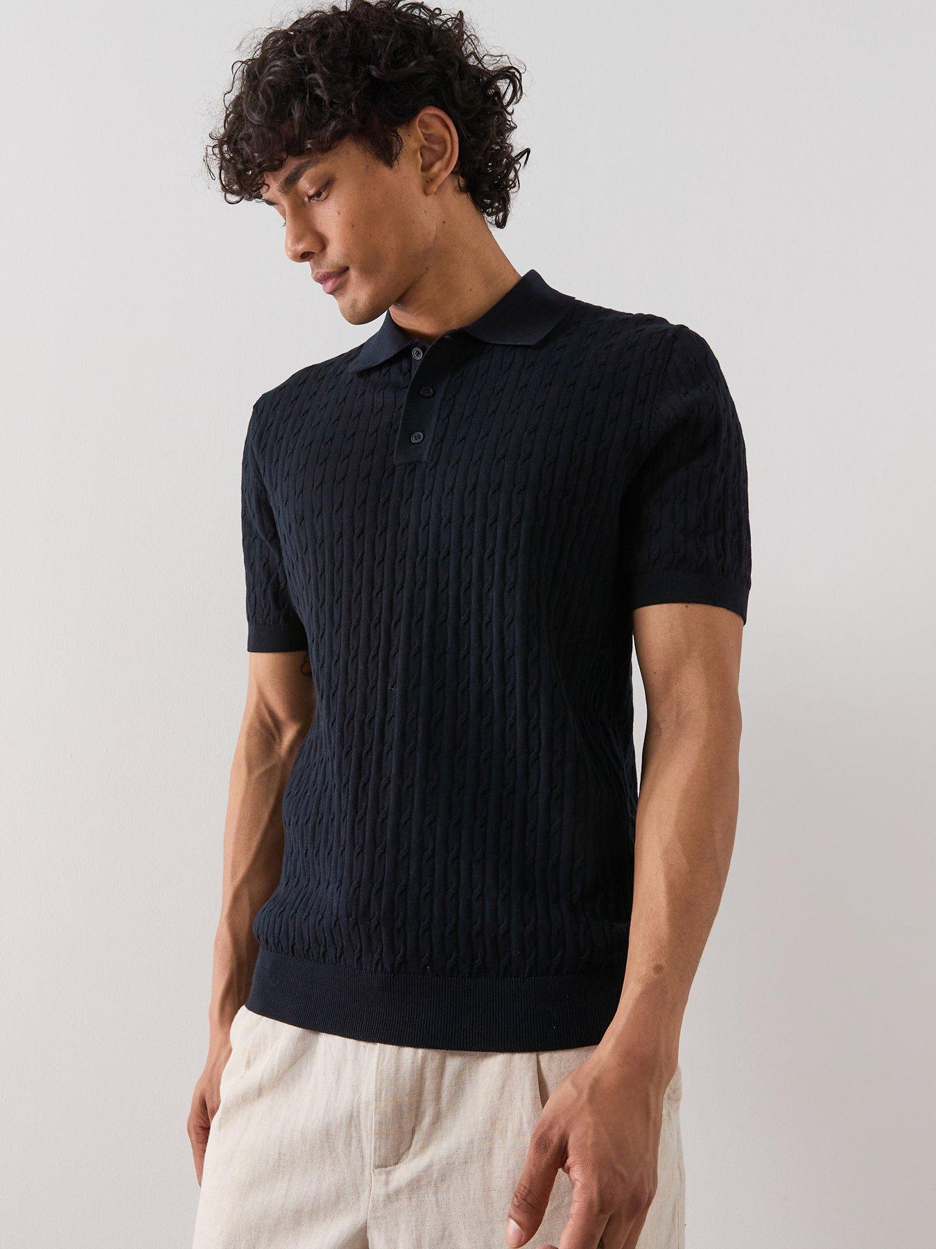 Mango Muga Short Sleeve Knitted Polo Shirt, Navy, Size S, Men
