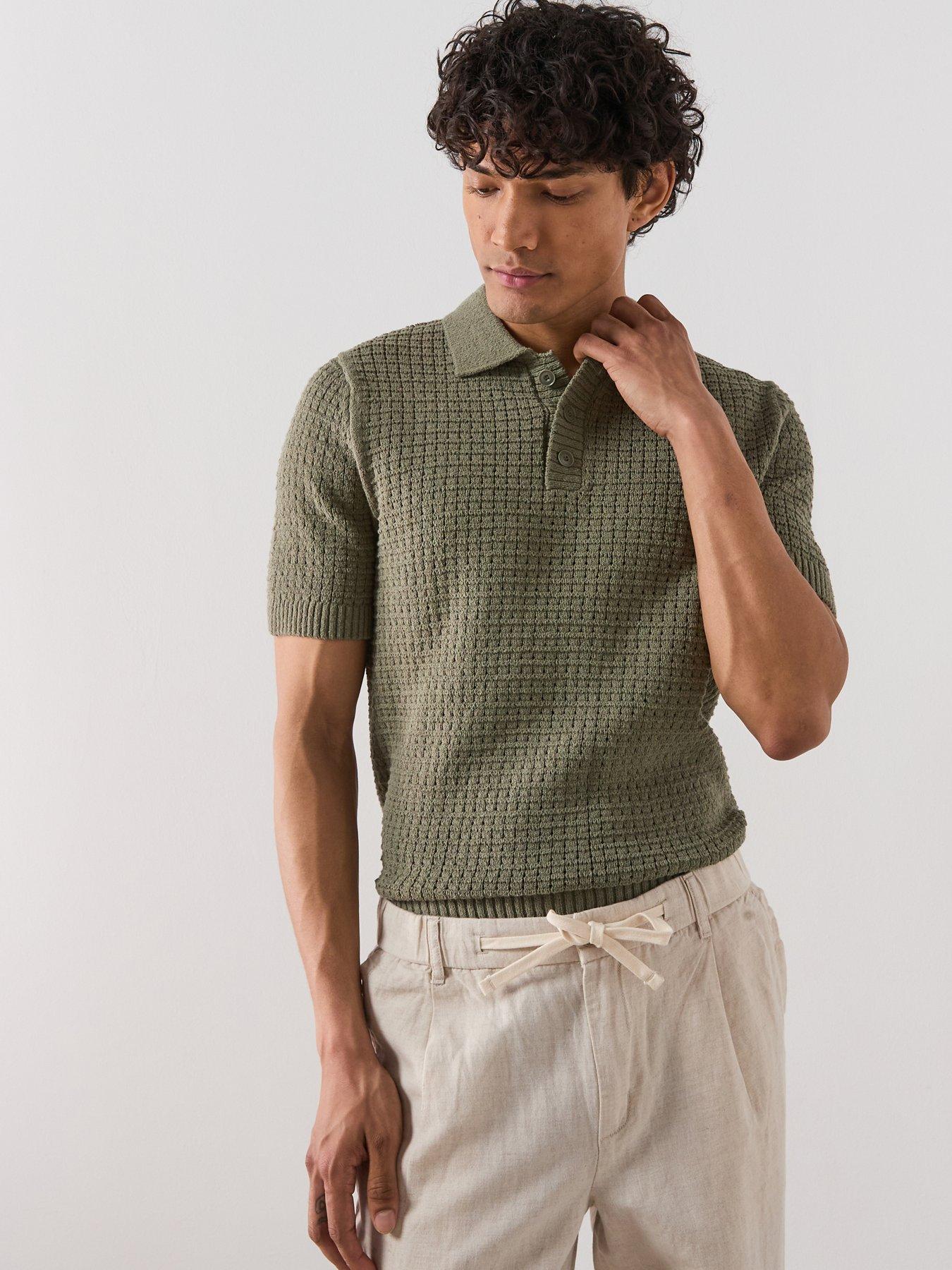 Mango Samos Short Sleeve Knitted Polo Shirt - Khaki