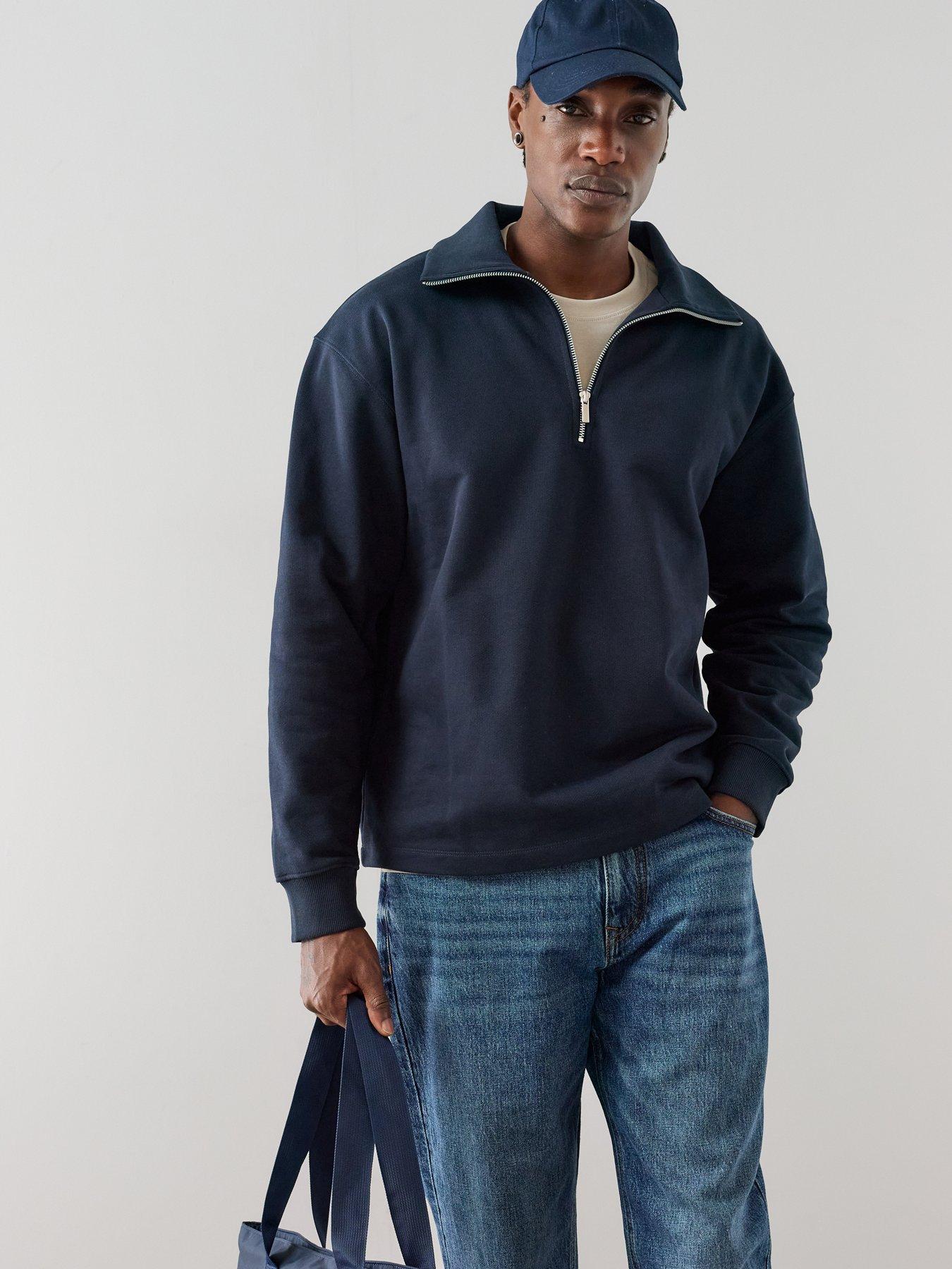 The Very Collection Premium Quarter Zip Funnel Neck Sweatshirt - Navy