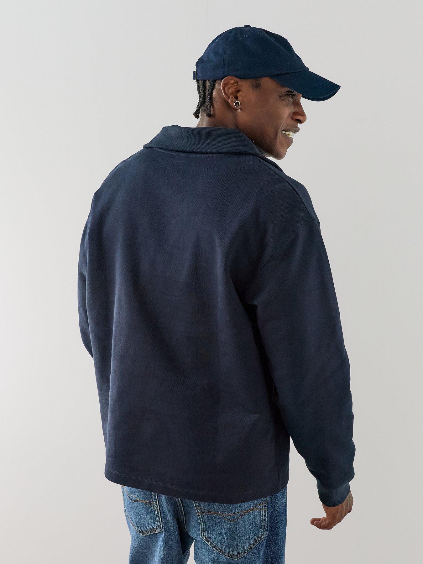 Image 2 of 7 of The Very Collection Premium Quarter Zip Funnel Neck Sweatshirt - Navy