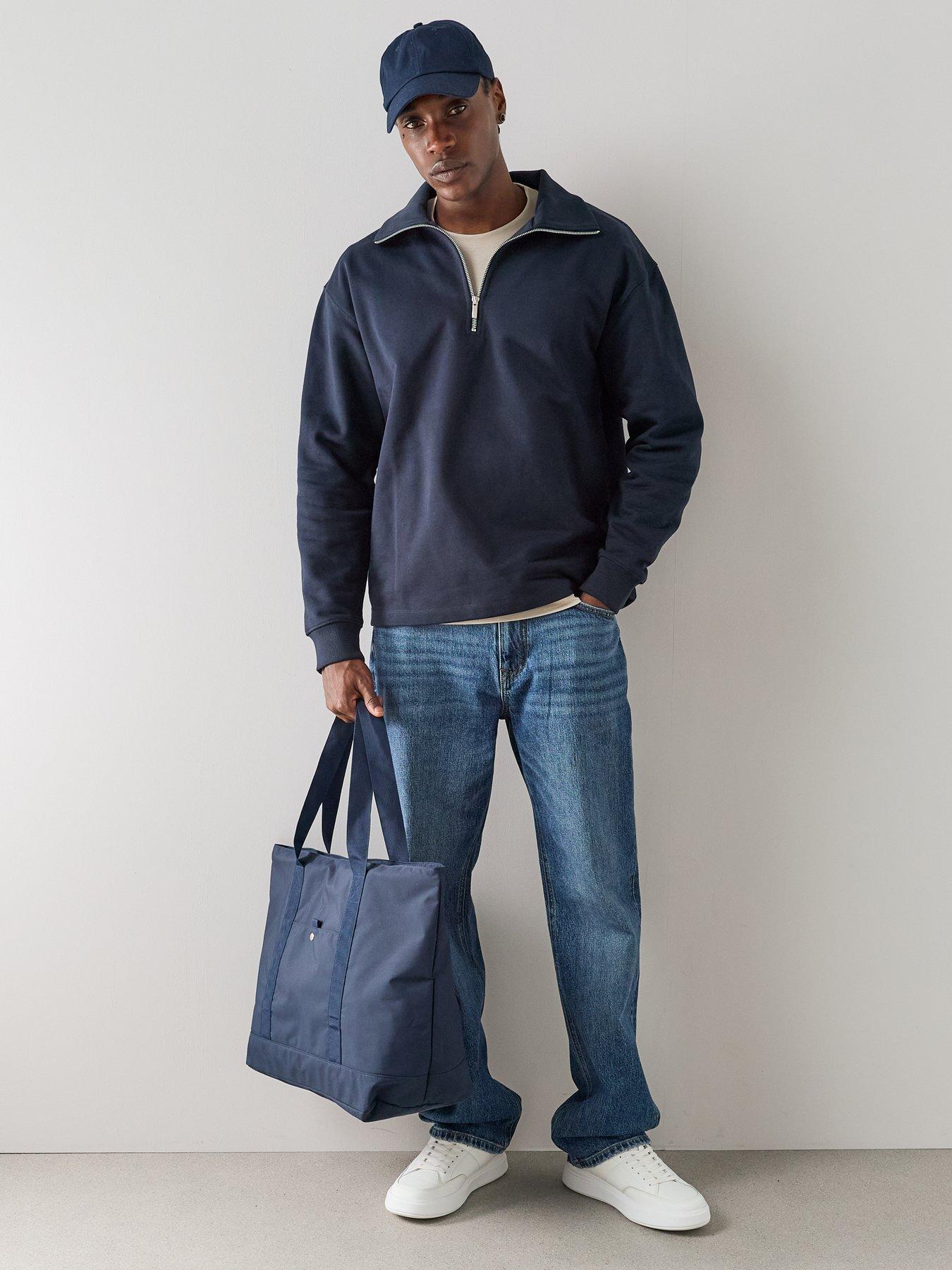 Image 3 of 7 of The Very Collection Premium Quarter Zip Funnel Neck Sweatshirt - Navy