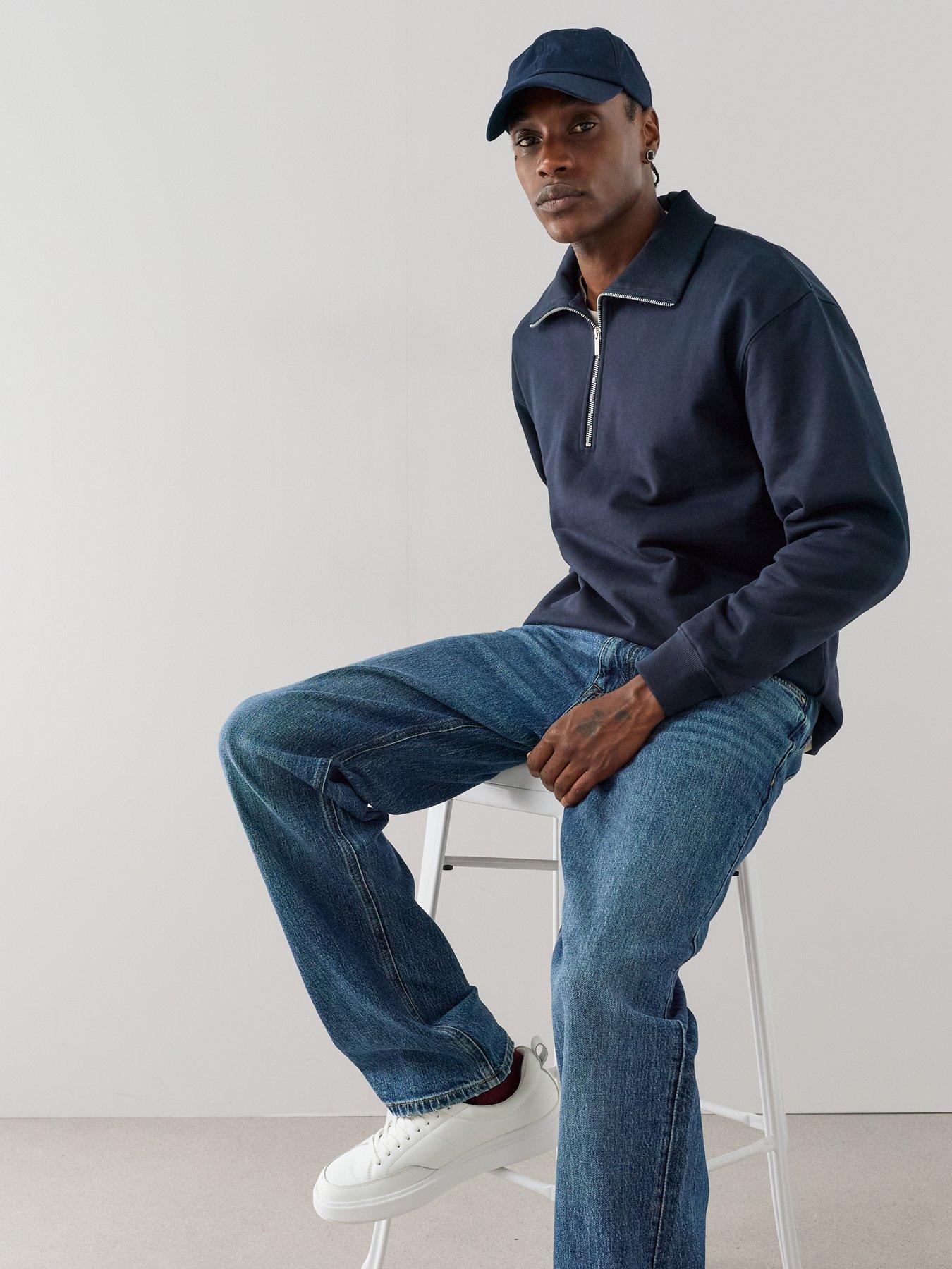 Image 5 of 7 of The Very Collection Premium Quarter Zip Funnel Neck Sweatshirt - Navy