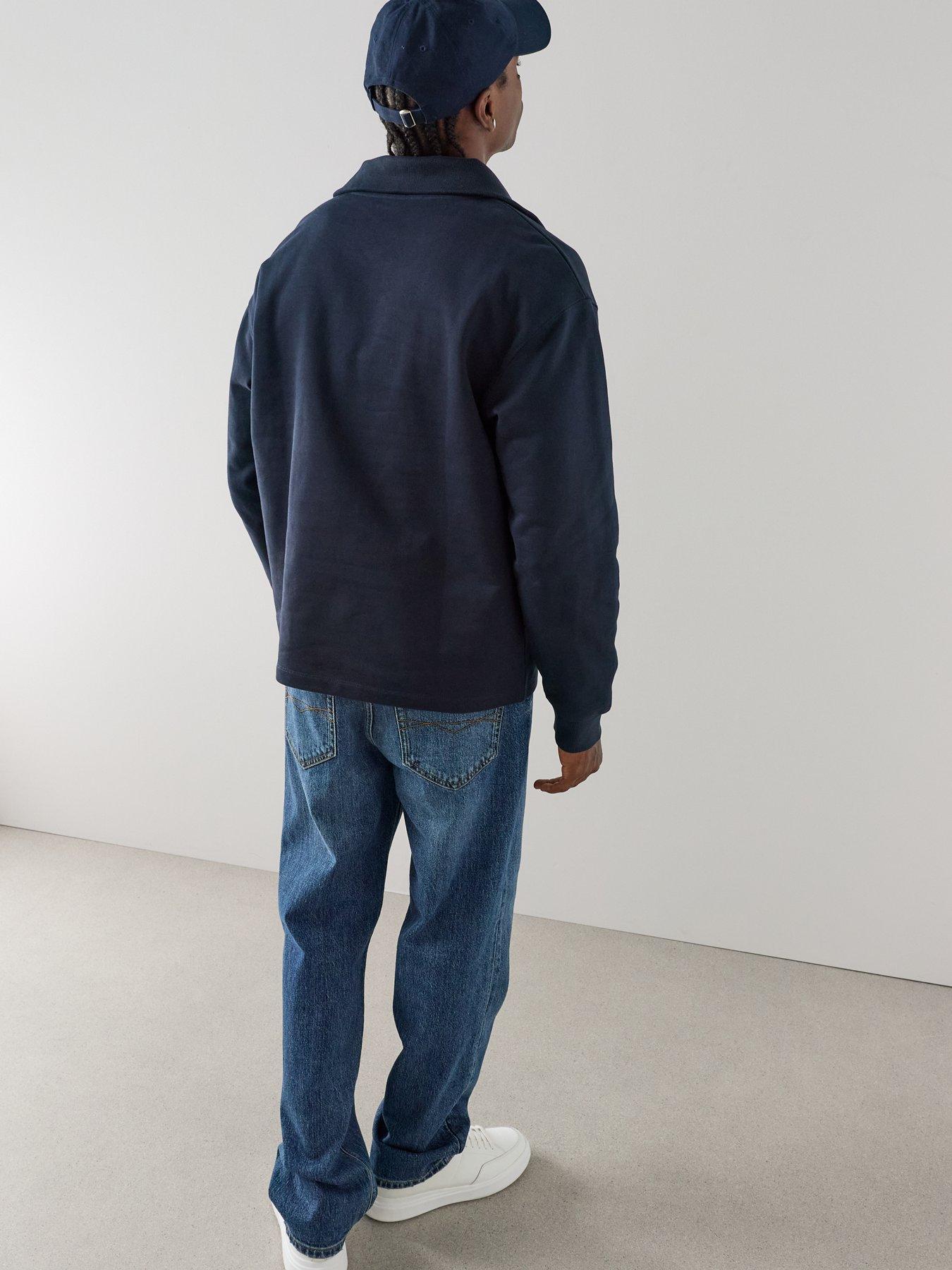 Image 6 of 7 of The Very Collection Premium Quarter Zip Funnel Neck Sweatshirt - Navy