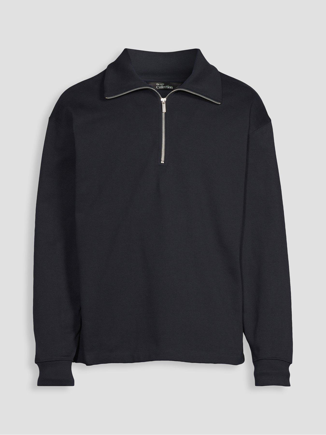 Image 7 of 7 of The Very Collection Premium Quarter Zip Funnel Neck Sweatshirt - Navy