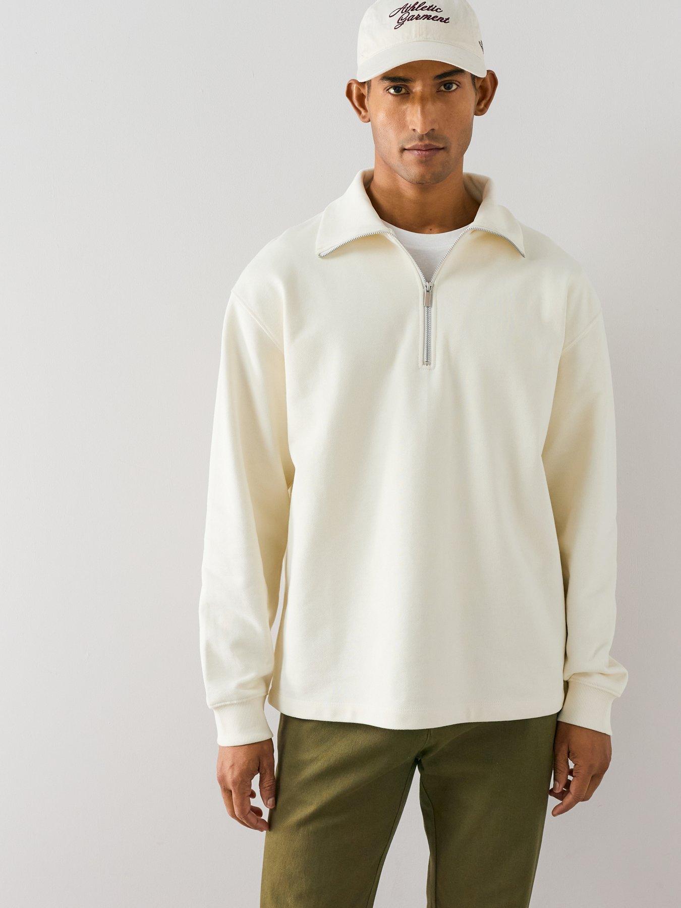 The Very Collection Premium Quarter Zip Funnel Neck Sweatshirt - Ecru
