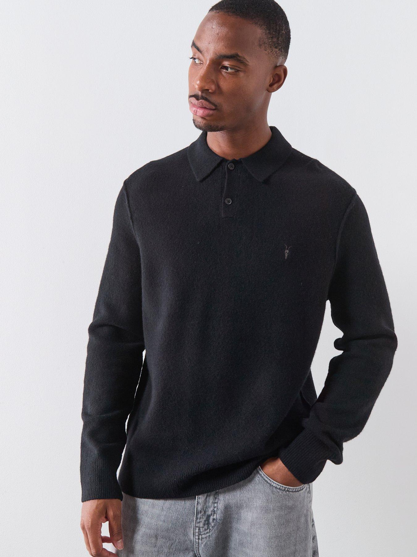 AllSaints Statten Long Sleeve Knitted Polo Top, Black, Size Xl, Men