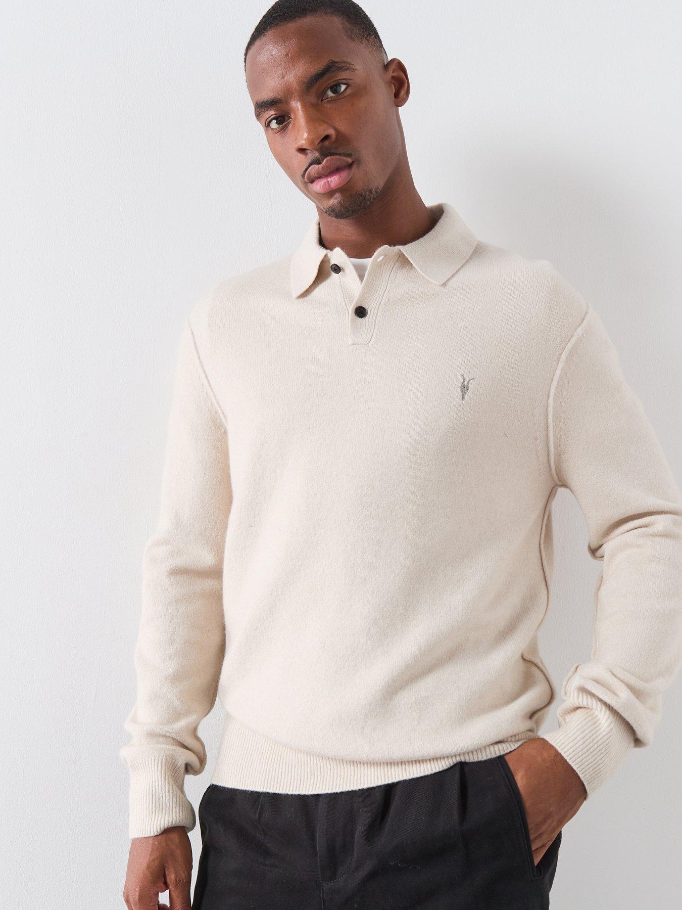AllSaints Statten Long Sleeve Knitted Polo - White