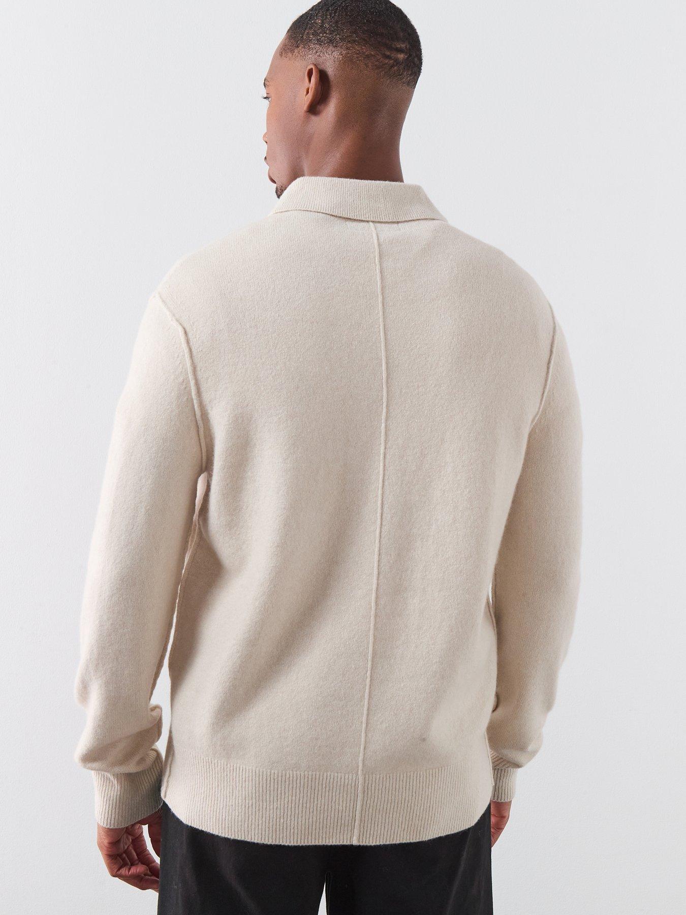 Image 2 of 6 of AllSaints Statten Long Sleeve Knitted Polo - White
