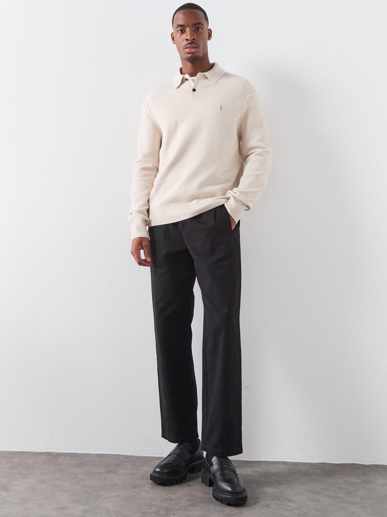 Image 3 of 6 of AllSaints Statten Long Sleeve Knitted Polo - White