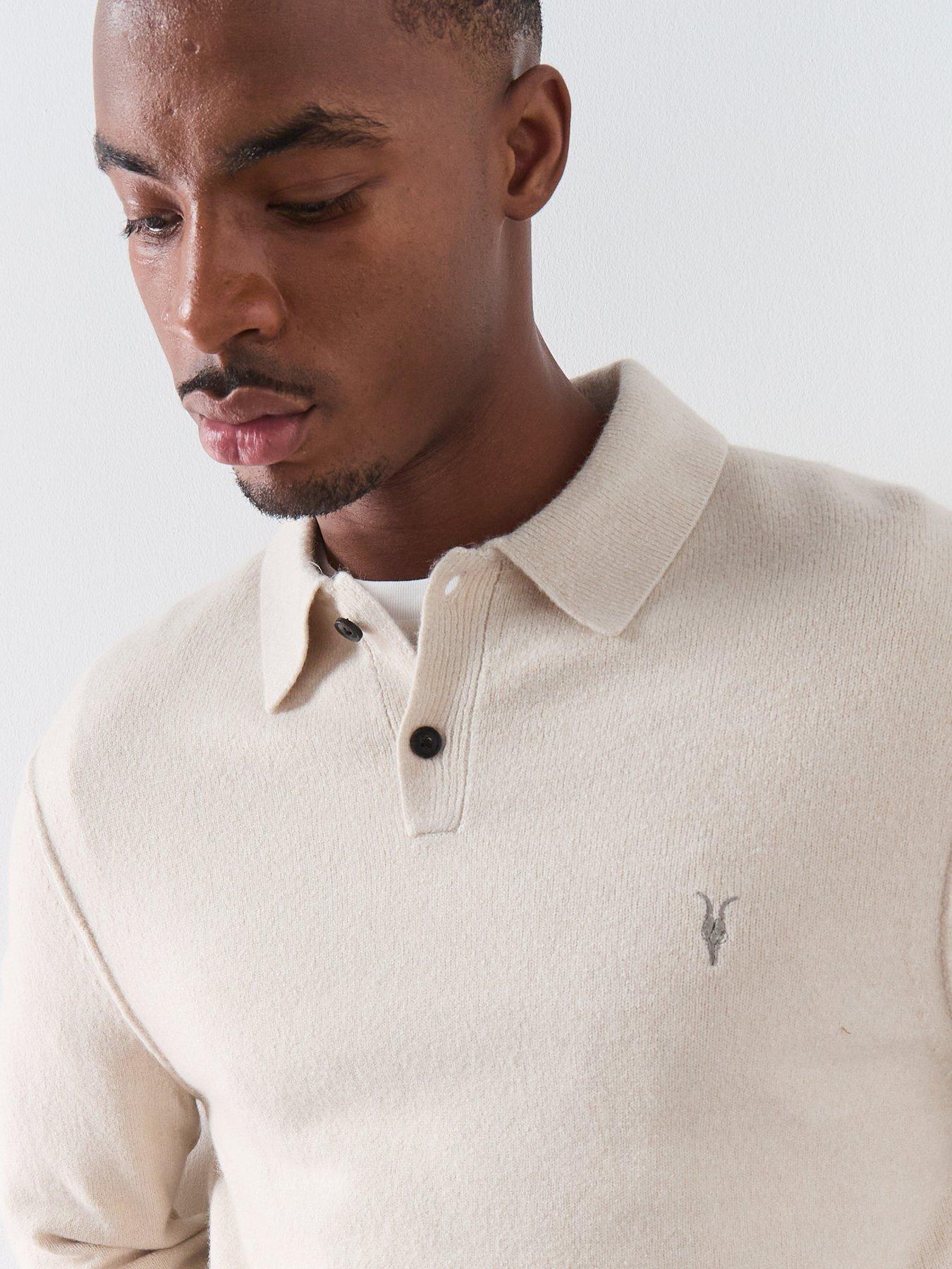 Image 4 of 6 of AllSaints Statten Long Sleeve Knitted Polo - White