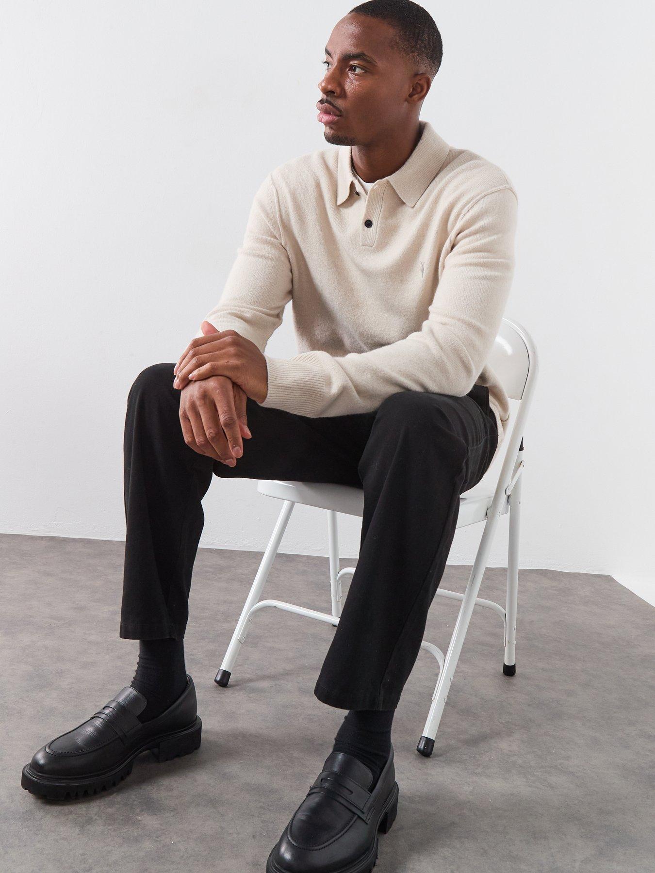 Image 5 of 6 of AllSaints Statten Long Sleeve Knitted Polo - White