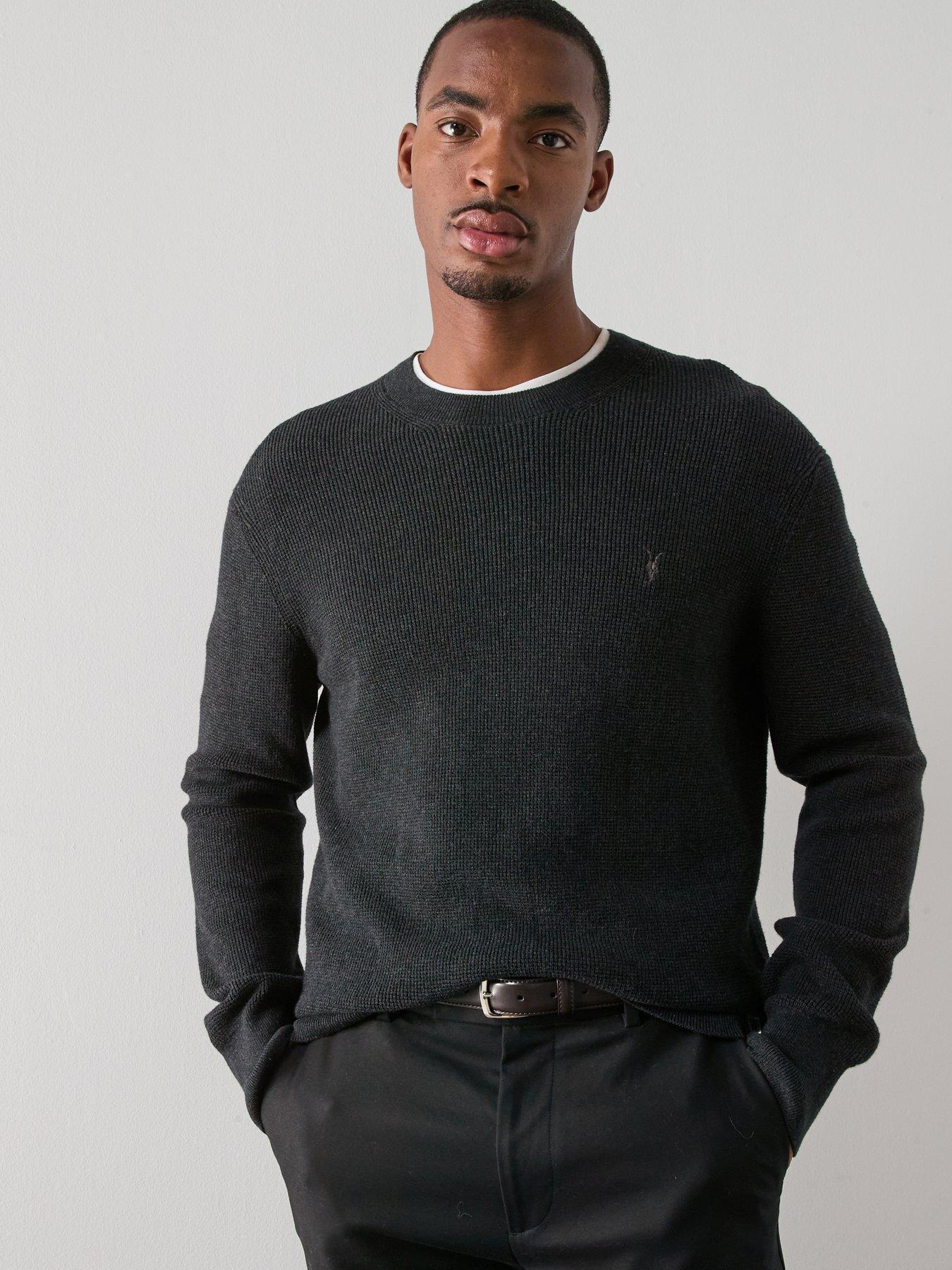Allsaints Men's Black Aspen Waffle-Knit Wool-Blend Jumper - Size L - Image 2