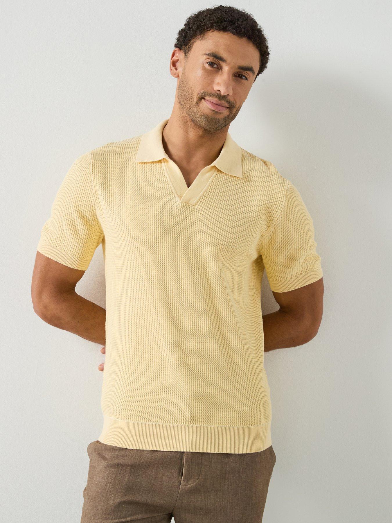 Mango: Salas Short Sleeve Open Collar Polo Shirt - Yellow
